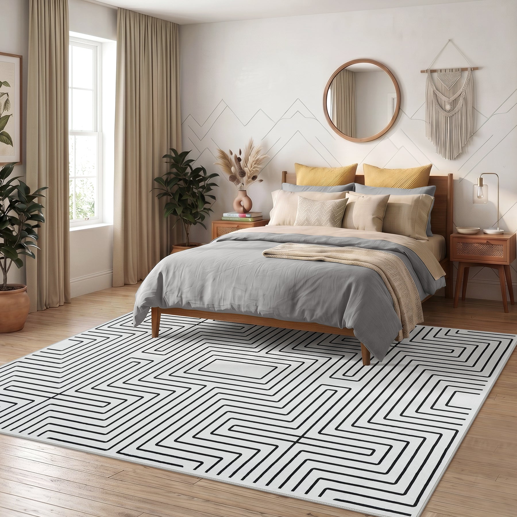 Tribesigns Tapis Minimalistes Motif Labyrinthe, Tapis Géométriques Modernes Antidérapants à Poils Ras pour Salon, Certifiés OEKO-TEX