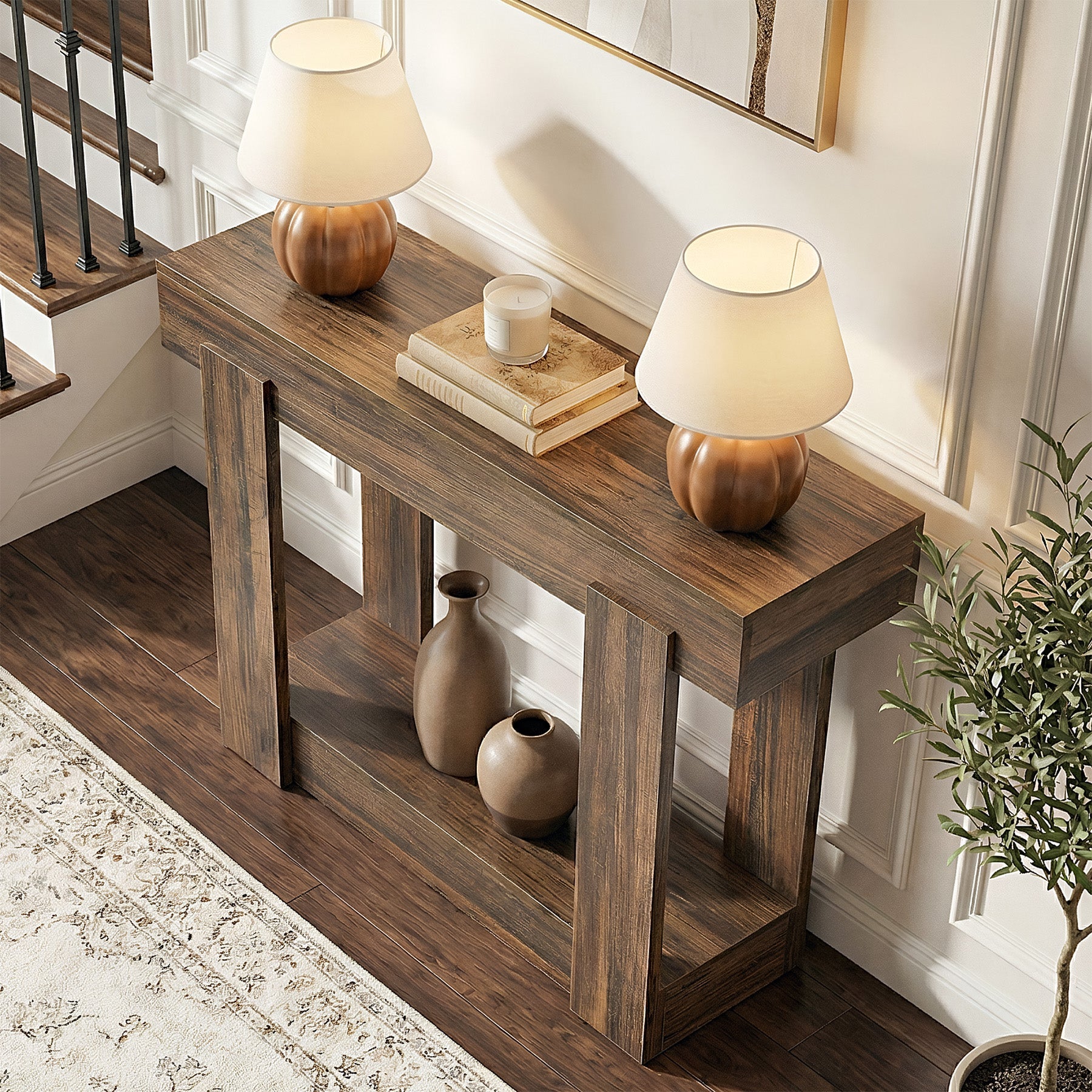 Tribesigns Console de 105 cm avec Étagère, Table d’Entrée Étroite Style Campagne
