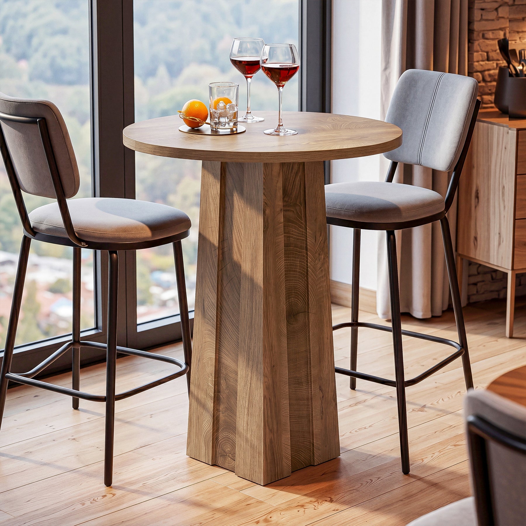 Tribesigns Table de Bar Ronde de 80 cm avec Pied Central Rainuré, Table de Bistrot Moderne
