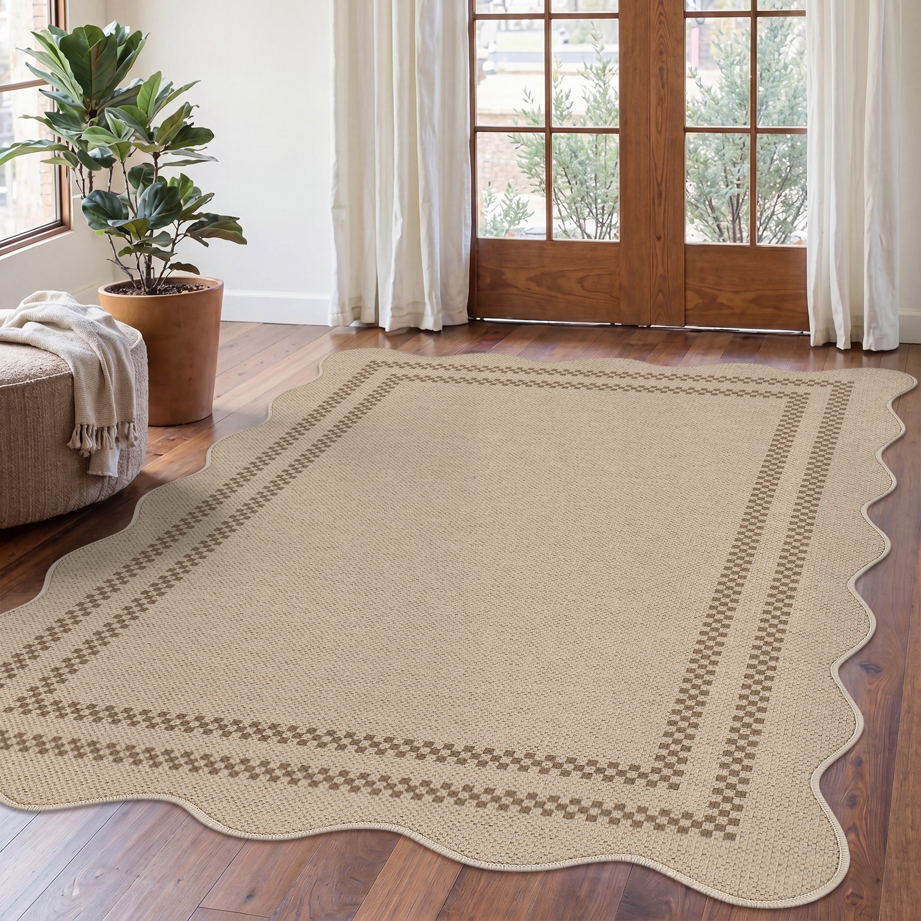 Tribesigns Tapis Effet Jute 160 x 230/200 x 300 cm avec Bordure Style Campagne, Lavable et Antidérapant, pour Cuisine et Salon, Certifié OEKO-TEX