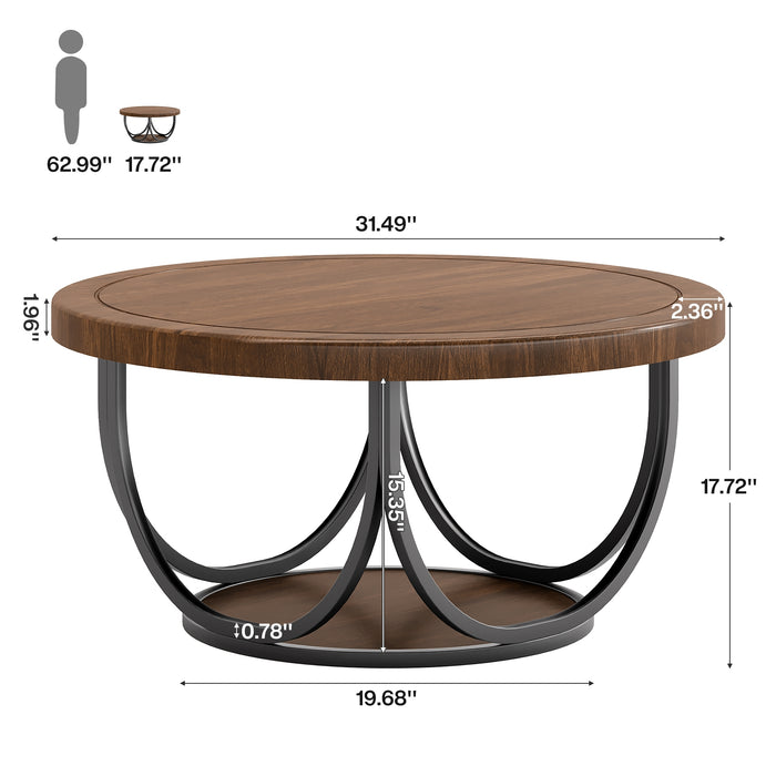 Tribesigns Table basse ronde de 80 cm avec étagère, Table de salon à deux niveaux de style industriel avec structure en métal