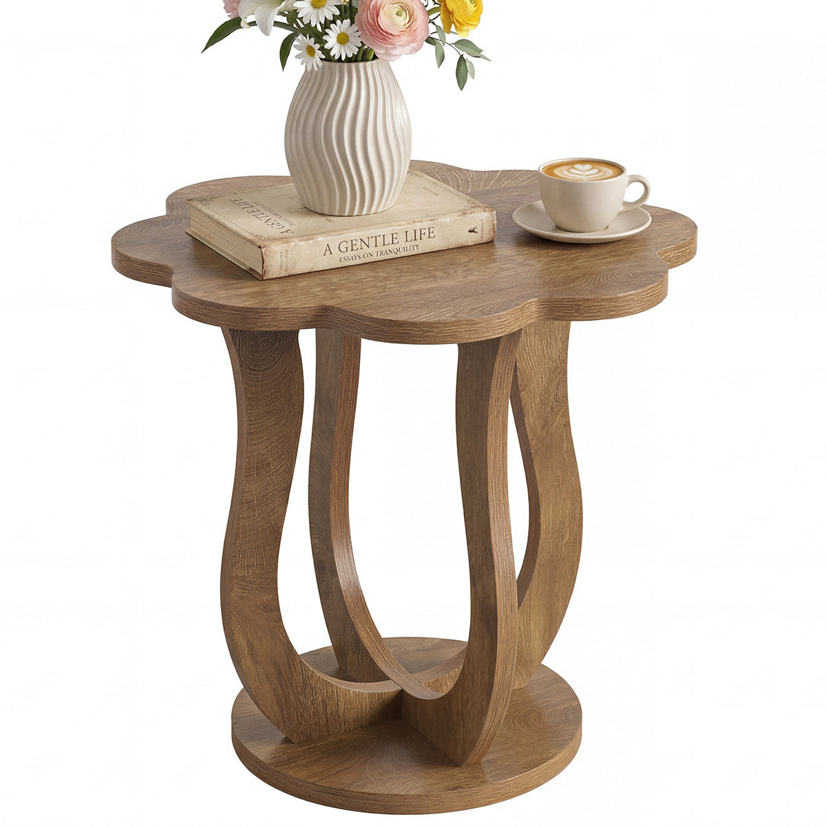Tribesigns Table d’appoint moderne de 65 cm, plateau en forme de fleur et pied artistique