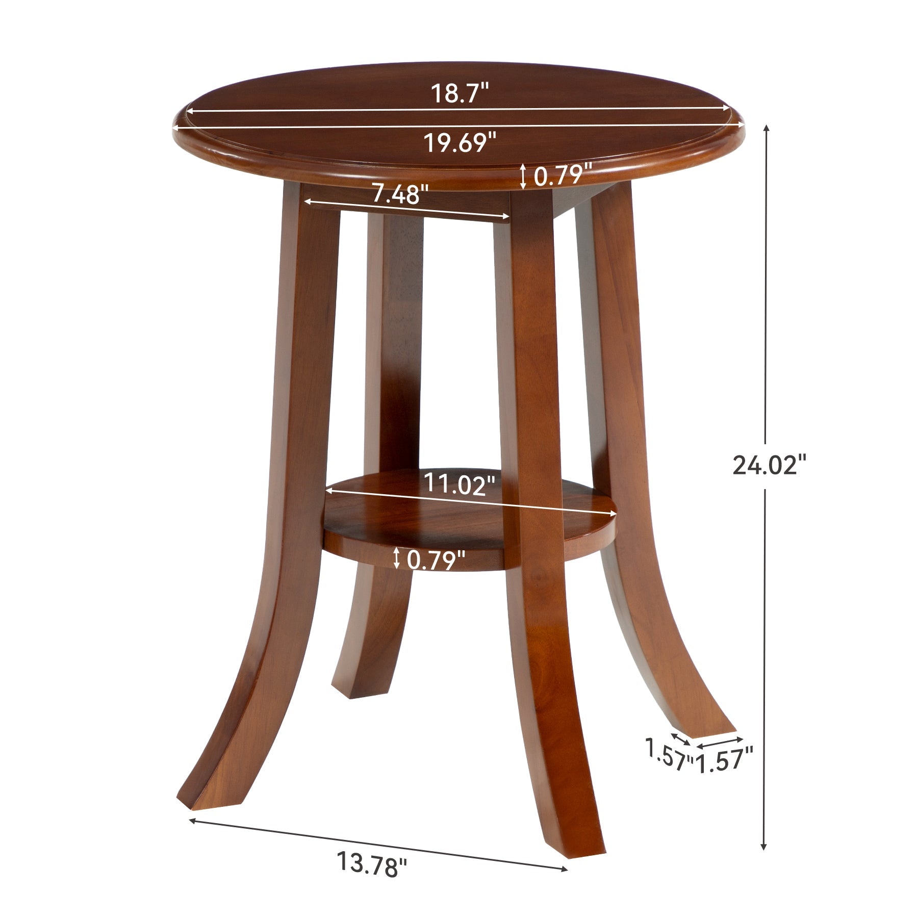 Tribesigns Table d’Appoint Ronde Vintage en Bois Massif à 2 Niveaux, Pieds Courbés, Ø 50 x H 60 cm