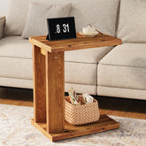 Tribesigns Table d’Appoint en C en Bois Massif, 50 x 35 x 60 cm avec 2 Niveaux, pour Salon 3