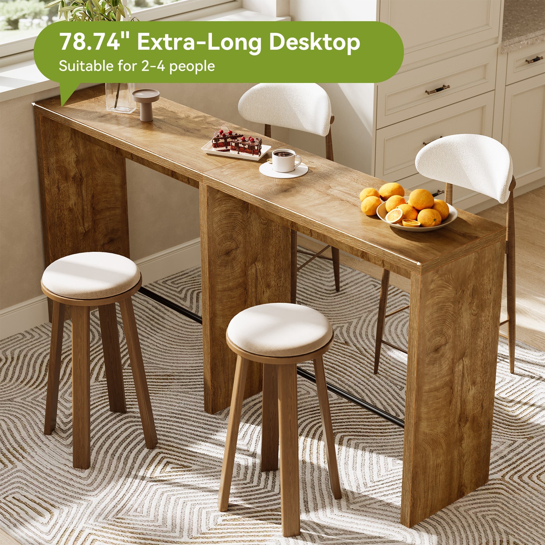 Tribesigns Table de Bar 200 cm pour 4 à 6 Personnes, Table Haute 95 cm avec Repose-Pieds Métallique pour Cuisine