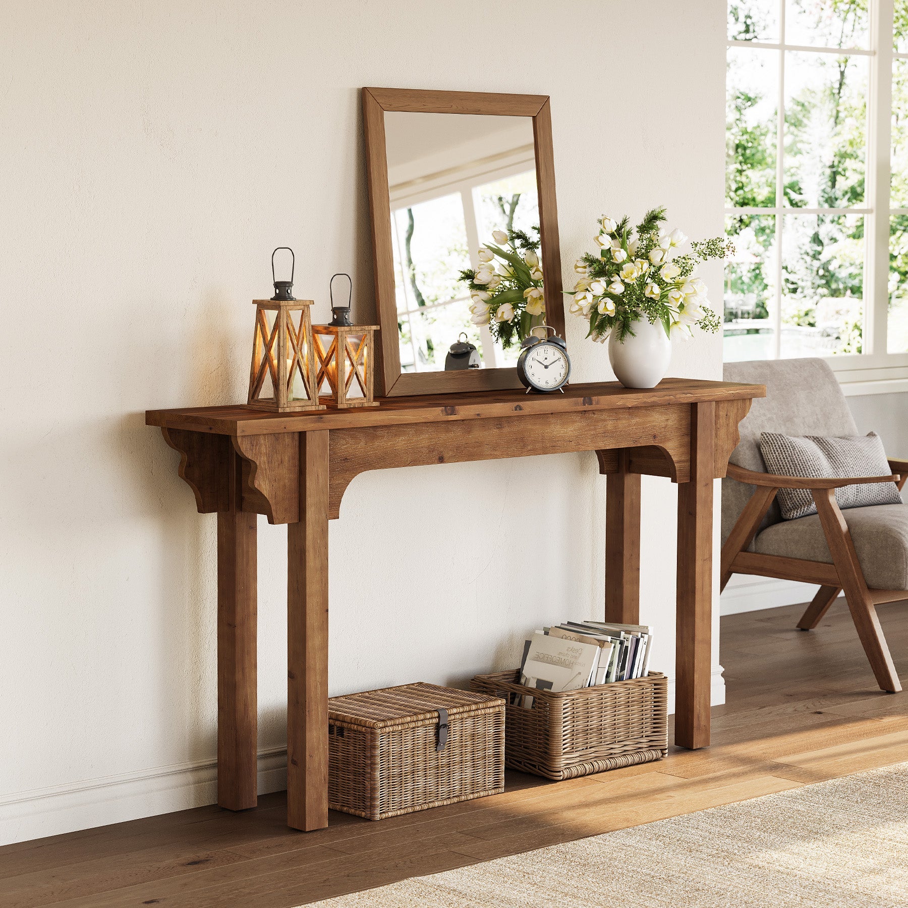 Tribesigns Console de 160 cm, Table d’Entrée en Bois Massif pour Salon