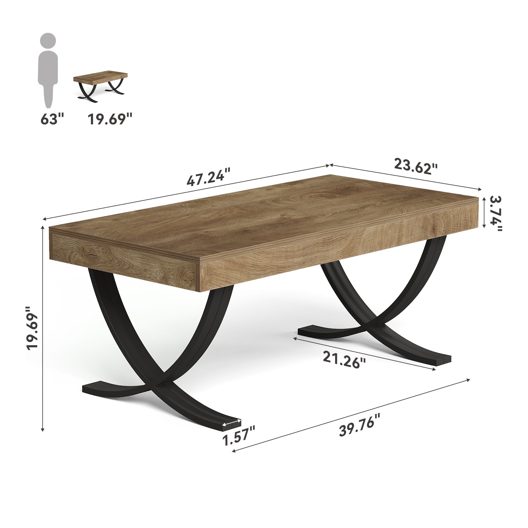 Tribesigns Table basse rectangulaire, 120 cm Table de salon style industriel avec structure en métal