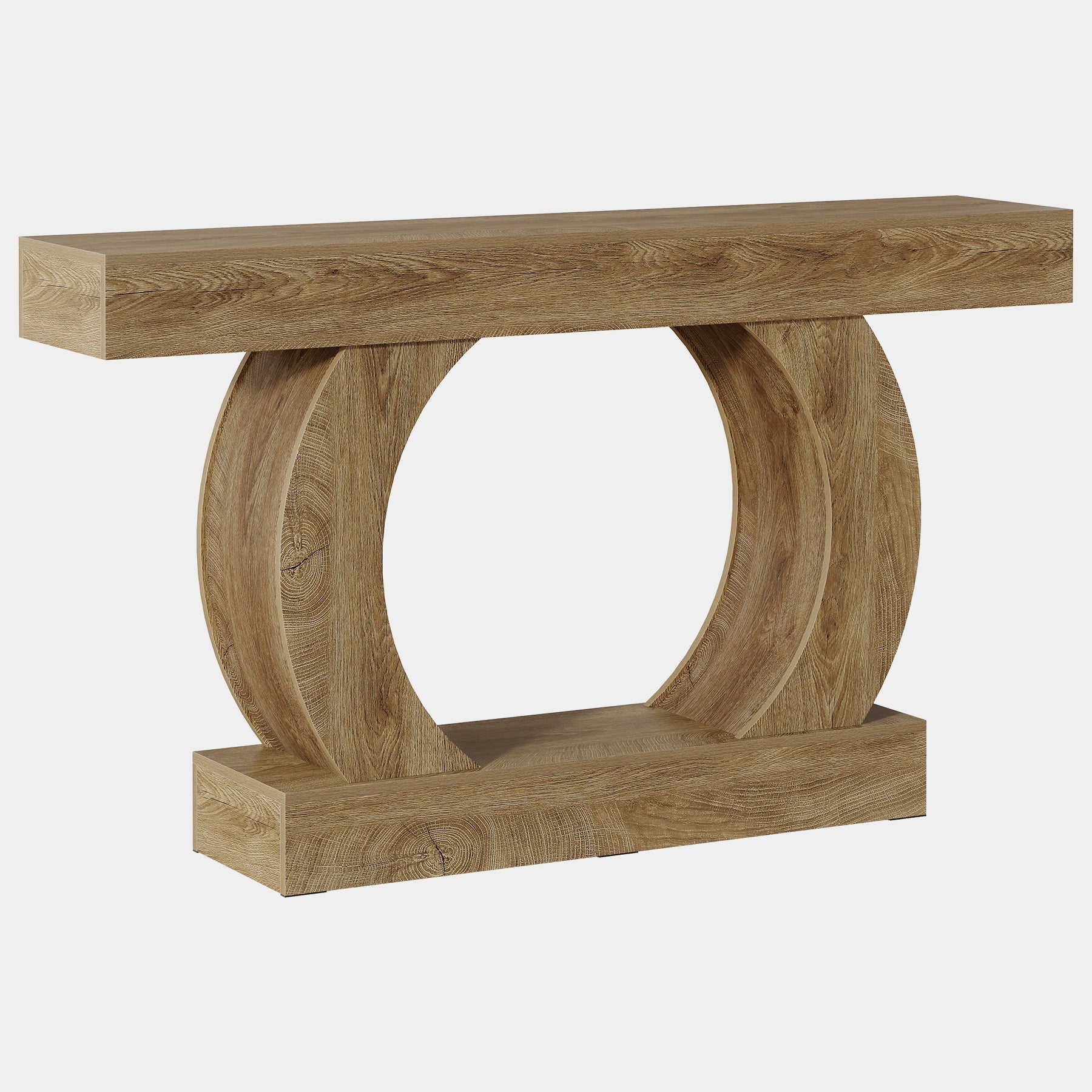 Console rustique 150 x 30 x 85 cm avec base ronde ouverte, Table d'entrée étroite à 2 niveaux pour couloir et salon