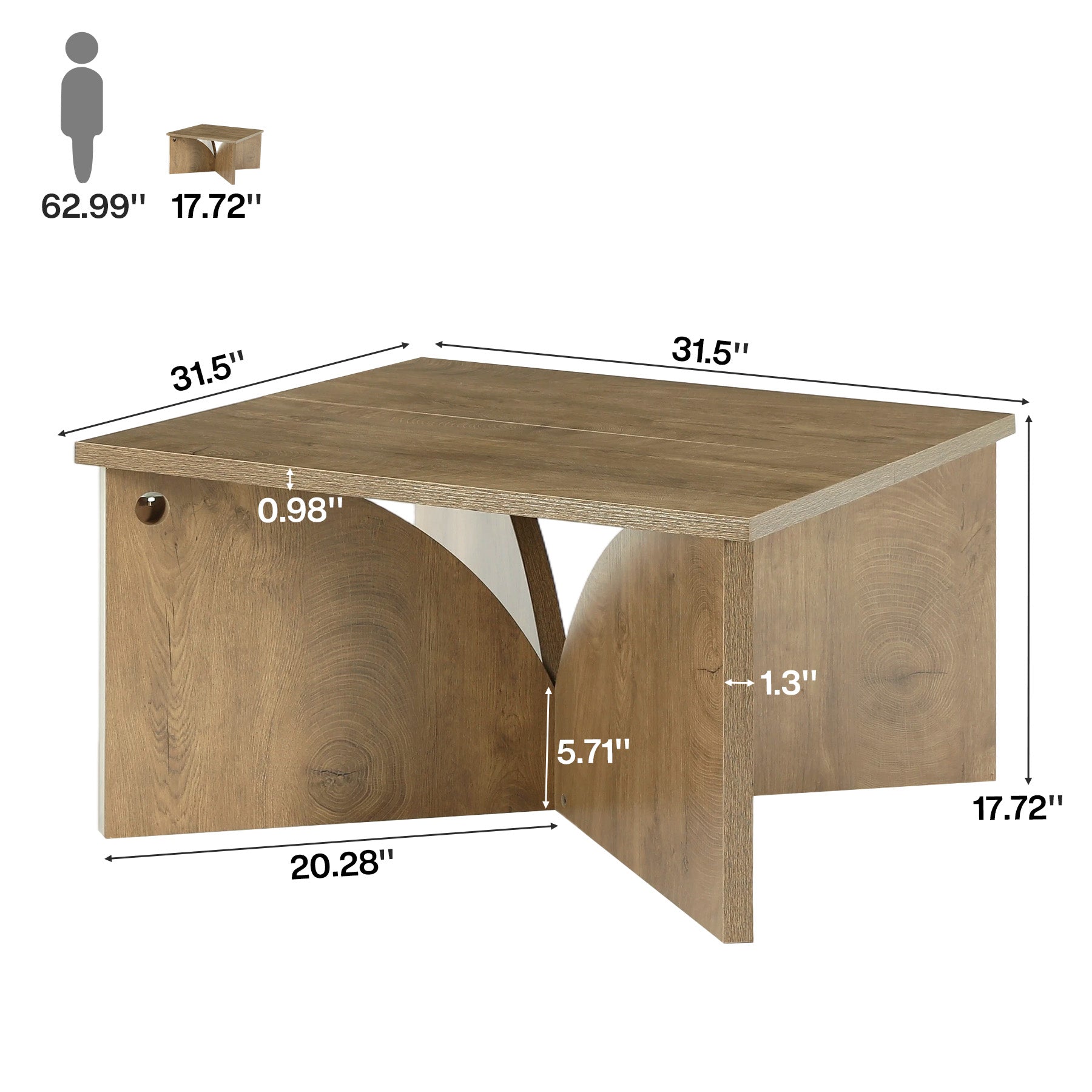 Tribesigns Table basse carrée de 80 cm avec pieds incurvés robustes pour salon
