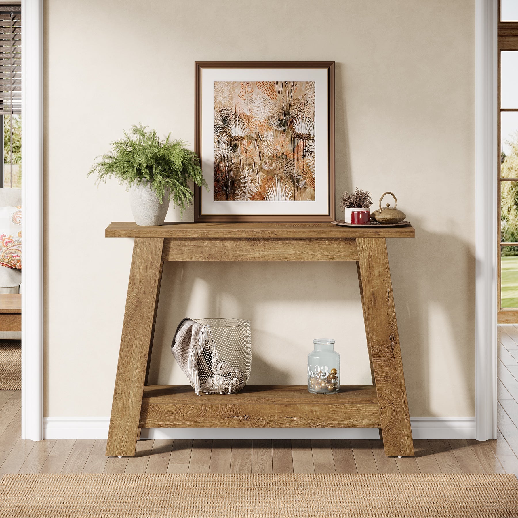 Tribesigns Console de style campagnard de 105 cm, Table d'entrée étroite à 2 niveaux avec espace de rangement