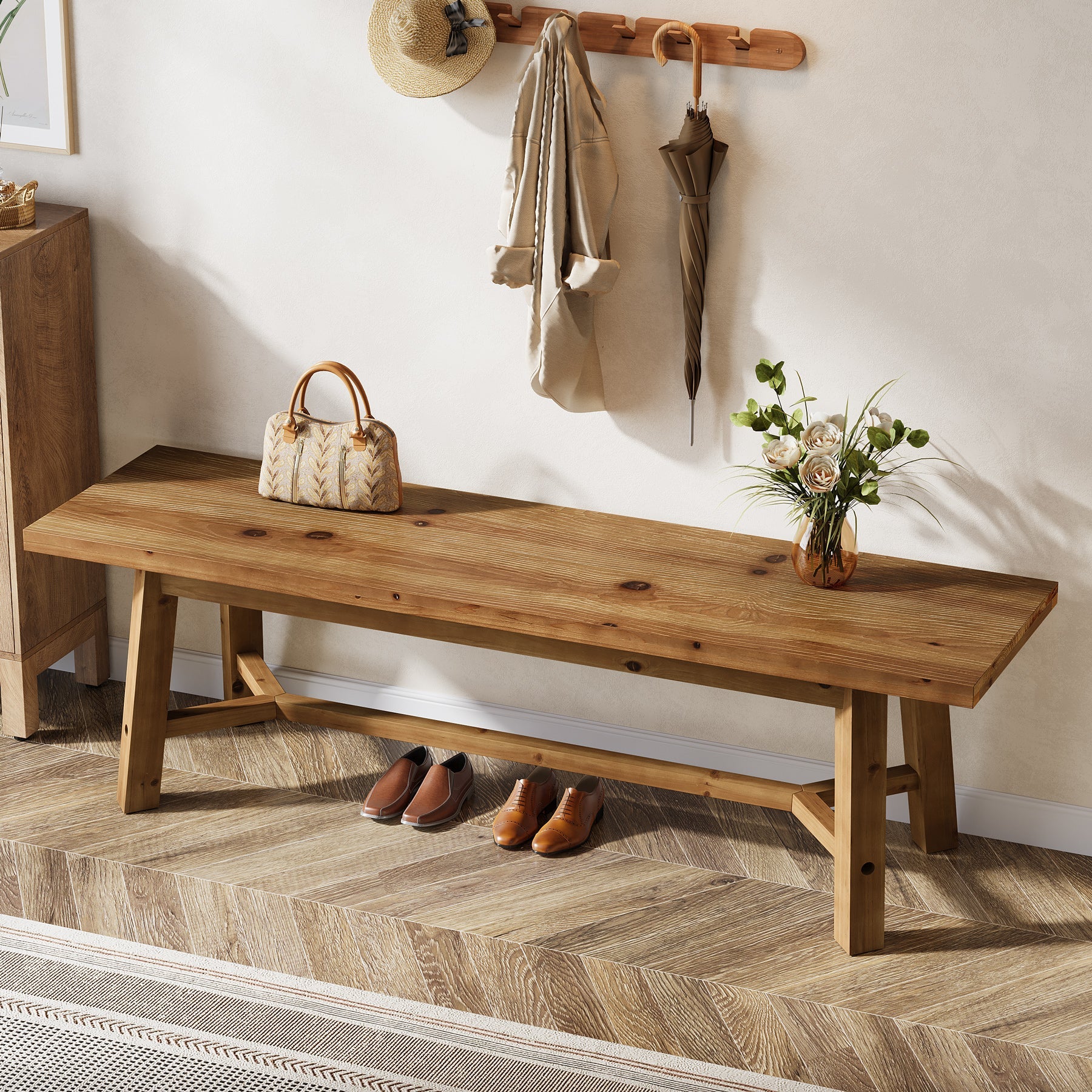 Tribesigns Banc en Bois Massif de 140 cm, Style Rustique, Idéal pour l’Entrée
