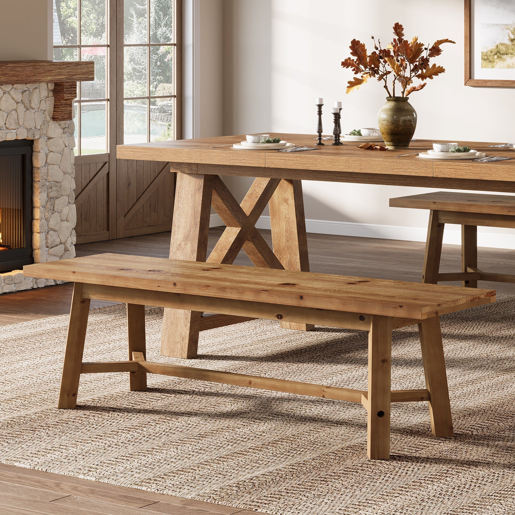 Banc en bois massif 140 cm, style champêtre, idéal pour une entrée, un rangement à chaussures ou une salle à manger