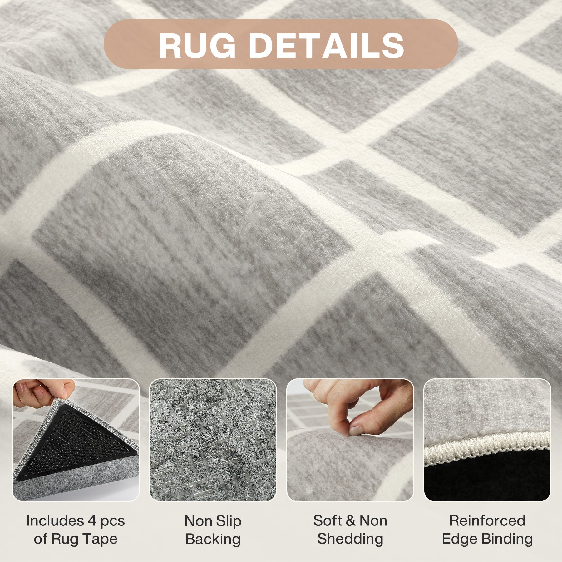 Tribesigns Tapis Moderne à Carreaux, Tapis Lavable à Damier, Doux et Antidérapant pour Salon, Certifié OEKO-TEX