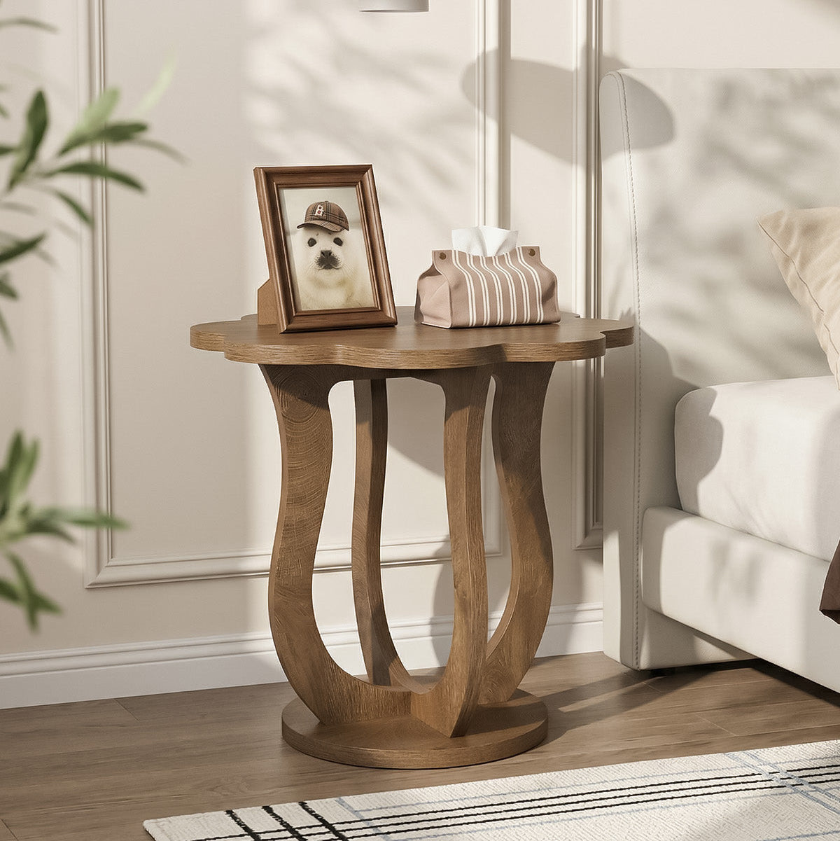 Tribesigns Table d'appoint moderne en forme de fleur, Petite table de chevet avec rangement