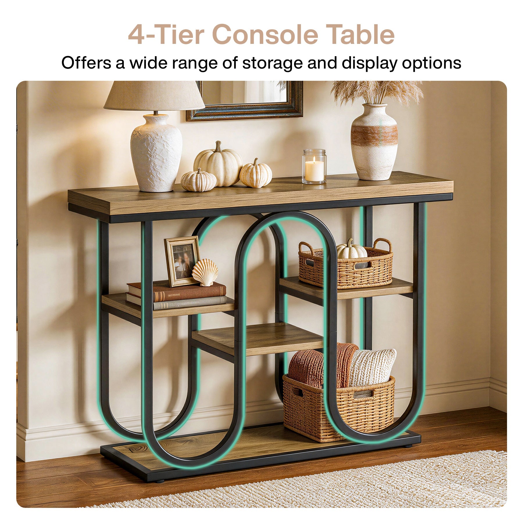 Tribesigns Console de 100 cm, table d’entrée industrielle à 4 niveaux pour salon