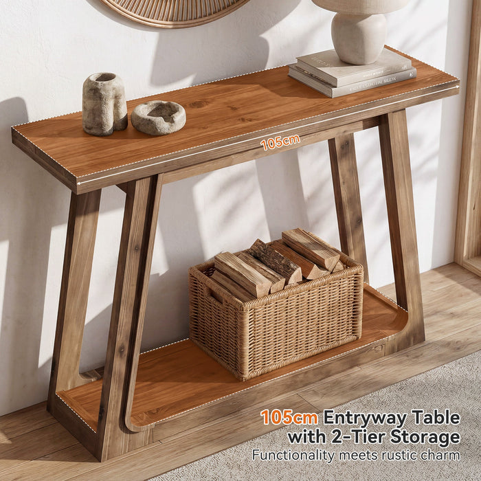 Tribesigns Console en Bois Massif de 105 cm avec Étagère, Table à 2 Niveaux Style Rustique