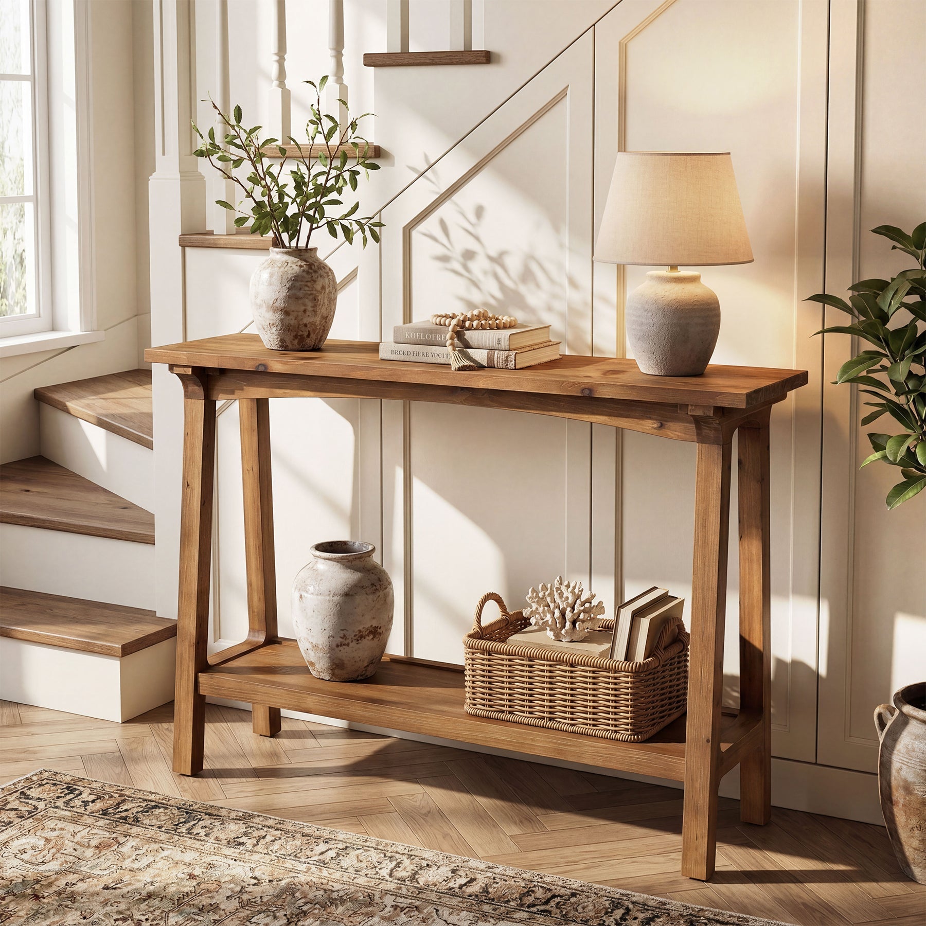 Tribesigns Console en Bois Massif de 100 cm, Étroite avec 2 Niveaux, Idéale pour l’Entrée