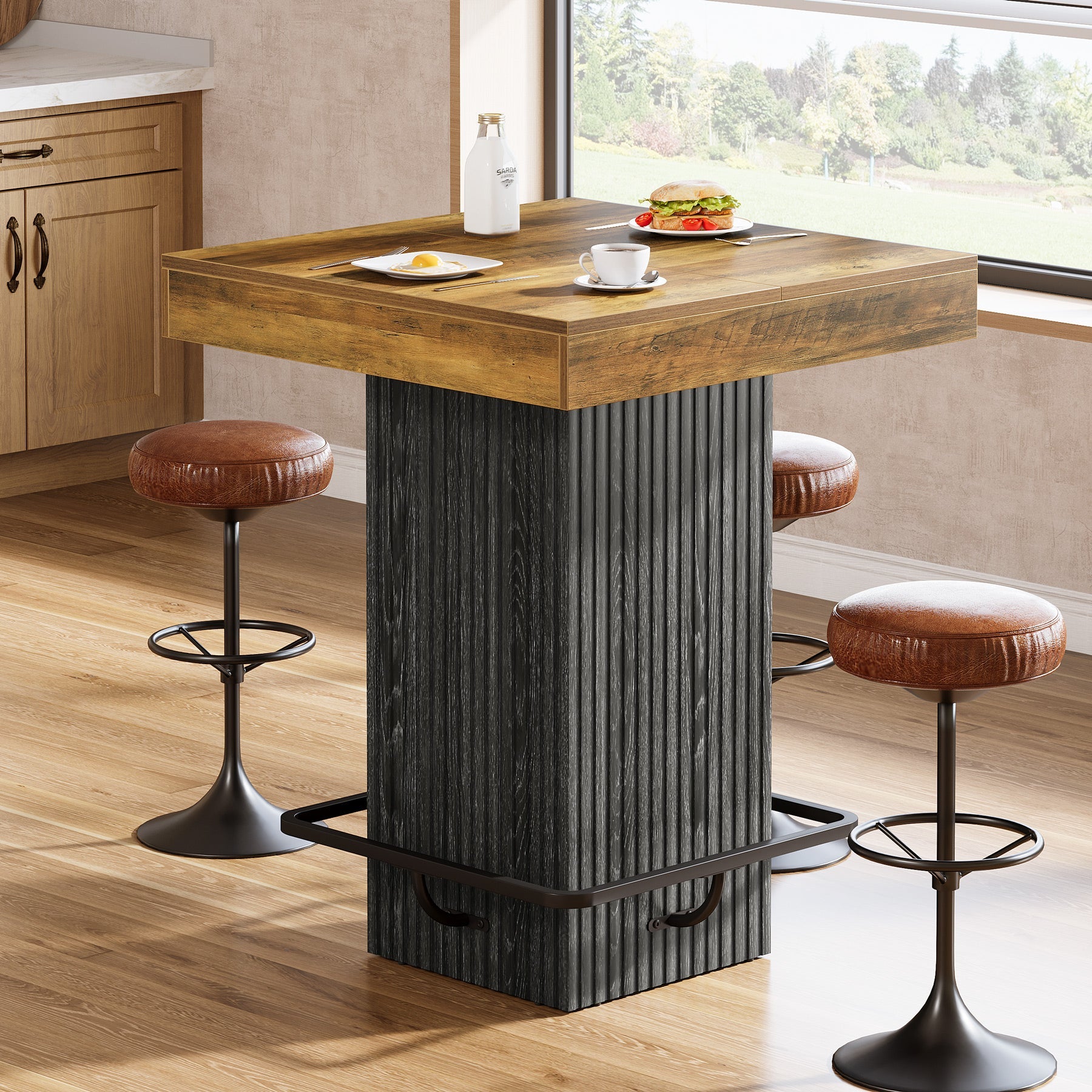 Tribesigns Table de Bar Carrée de 80 cm, Table de Pub Style Industriel pour Cuisine