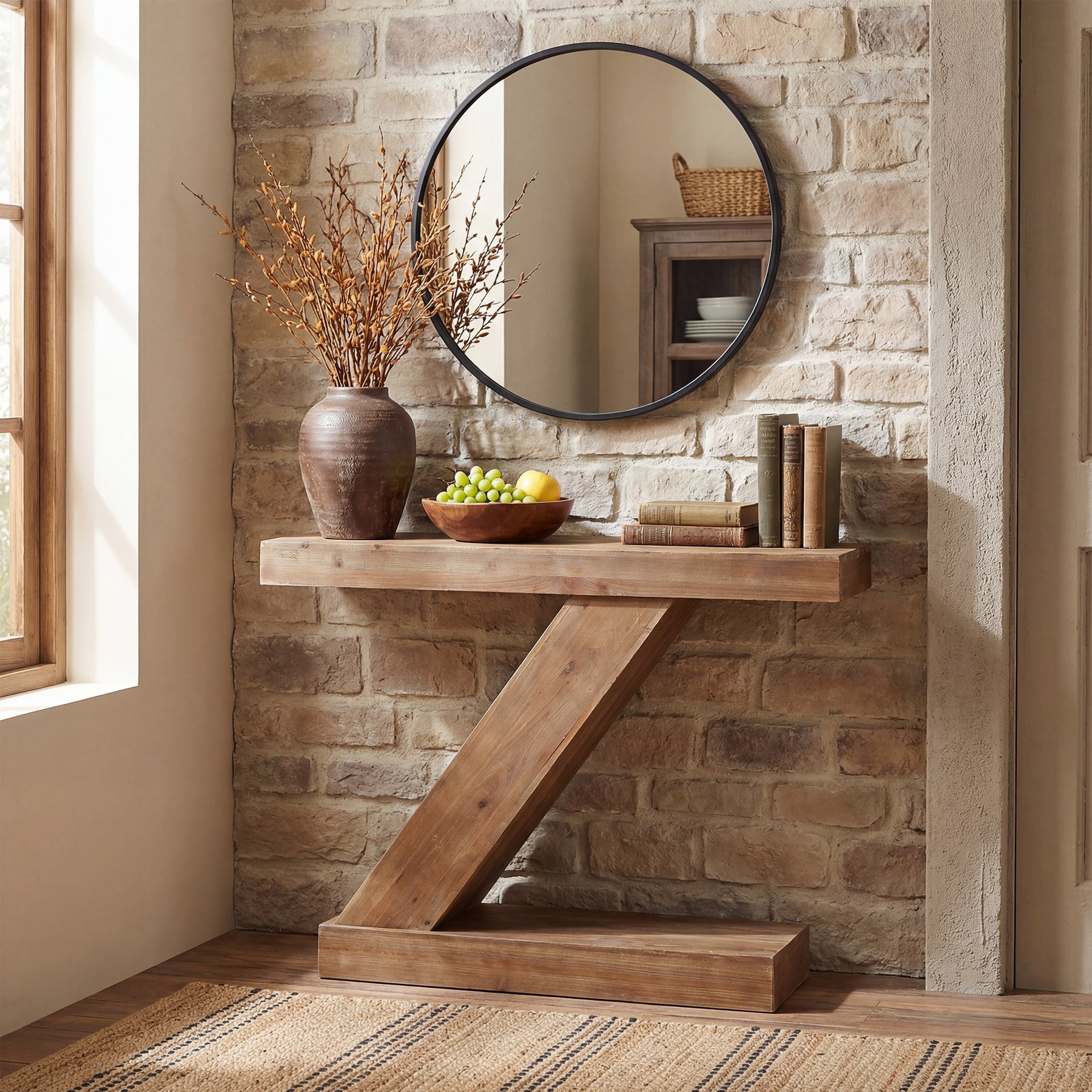 Tribesigns Console 105 cm, Table d'entrée en bois massif avec forme en Z