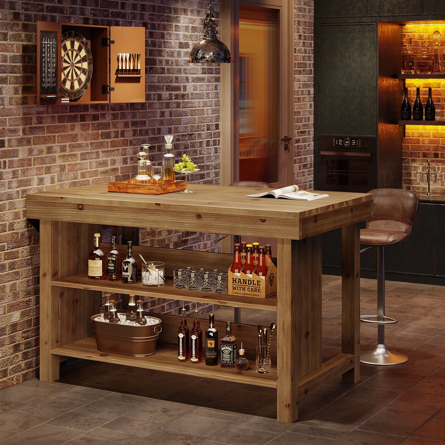 Tribesigns Table de Bar 140 cm, Table à Manger Rectangulaire à 3 Niveaux