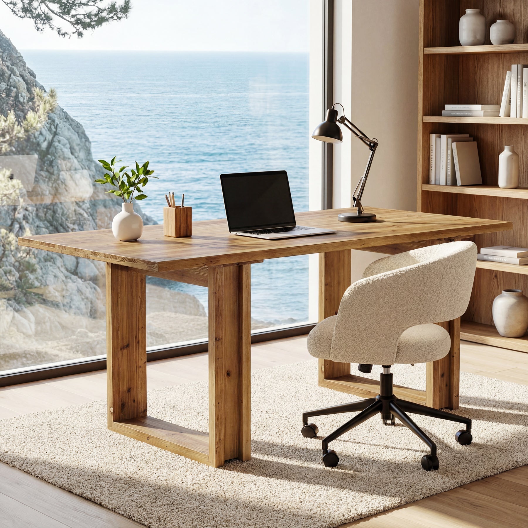 Bureau en bois massif de 160 cm, Grande table de bureau à domicile en bois de sapin Bureau de direction de style champêtre