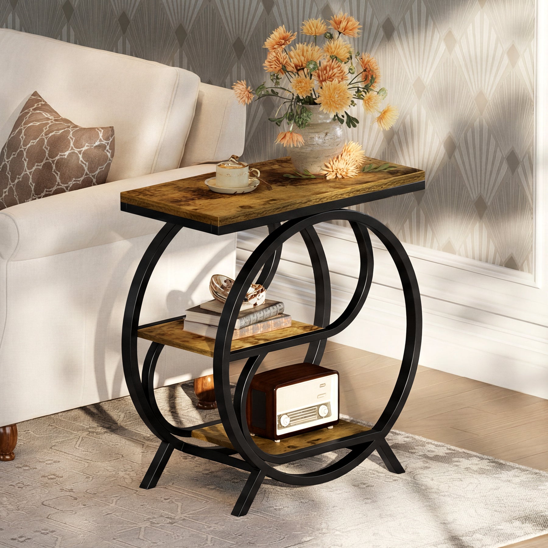 Tribesigns Table d'appoint étroite à 3 étagères, Table de chevet de style industriel avec structure en métal