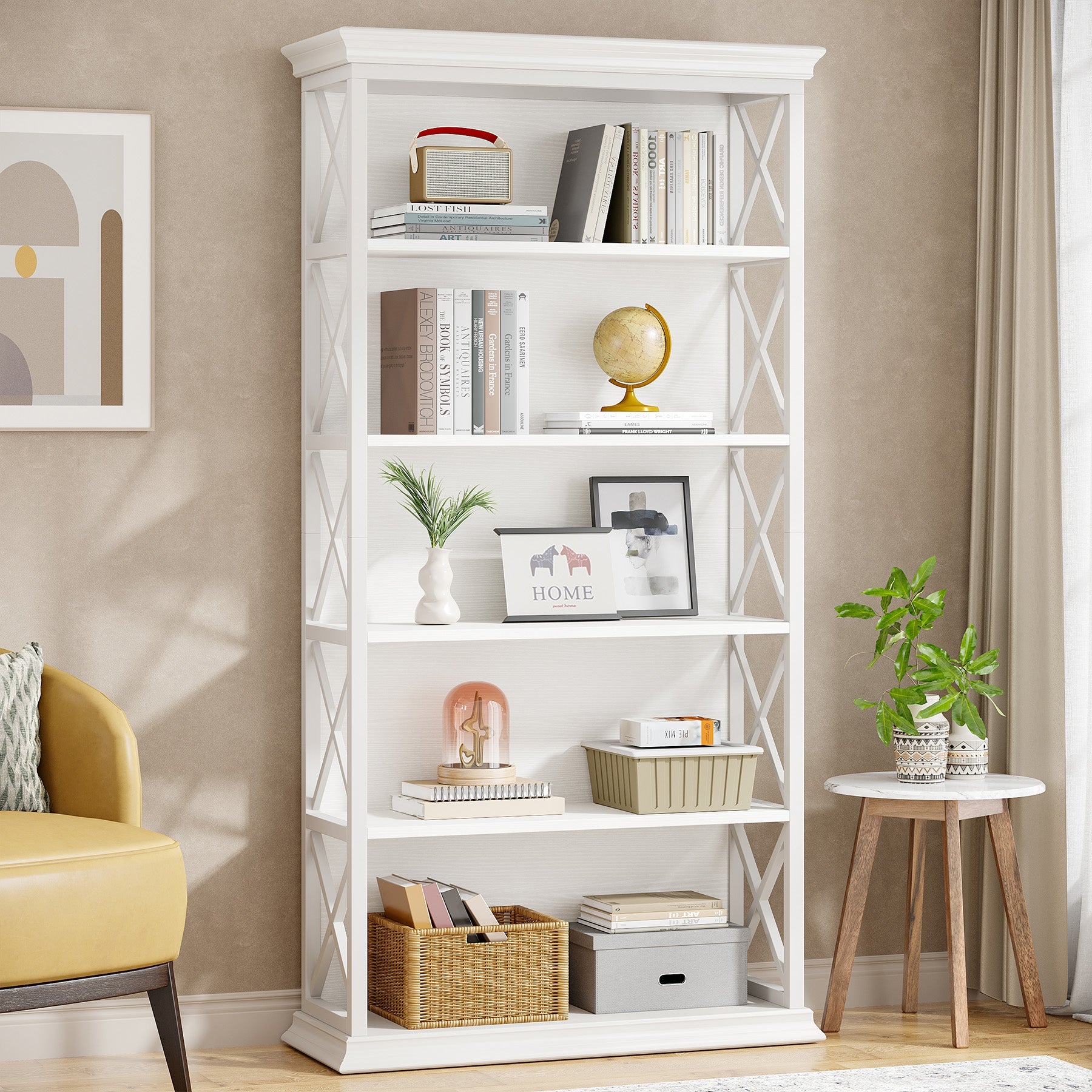 Tribesigns Bibliothèque muralle, Étagère d'affichage en bois à 5 niveaux avec cadre en métal