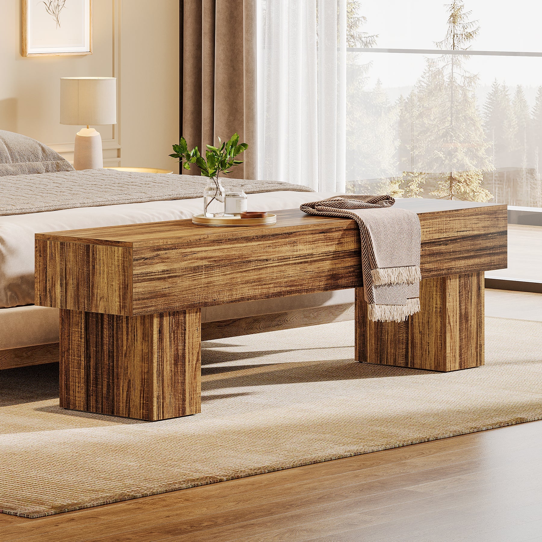Tribesigns Banc de chambre extra long de 160 cm, Banc de ferme en bois pour chambre à coucher