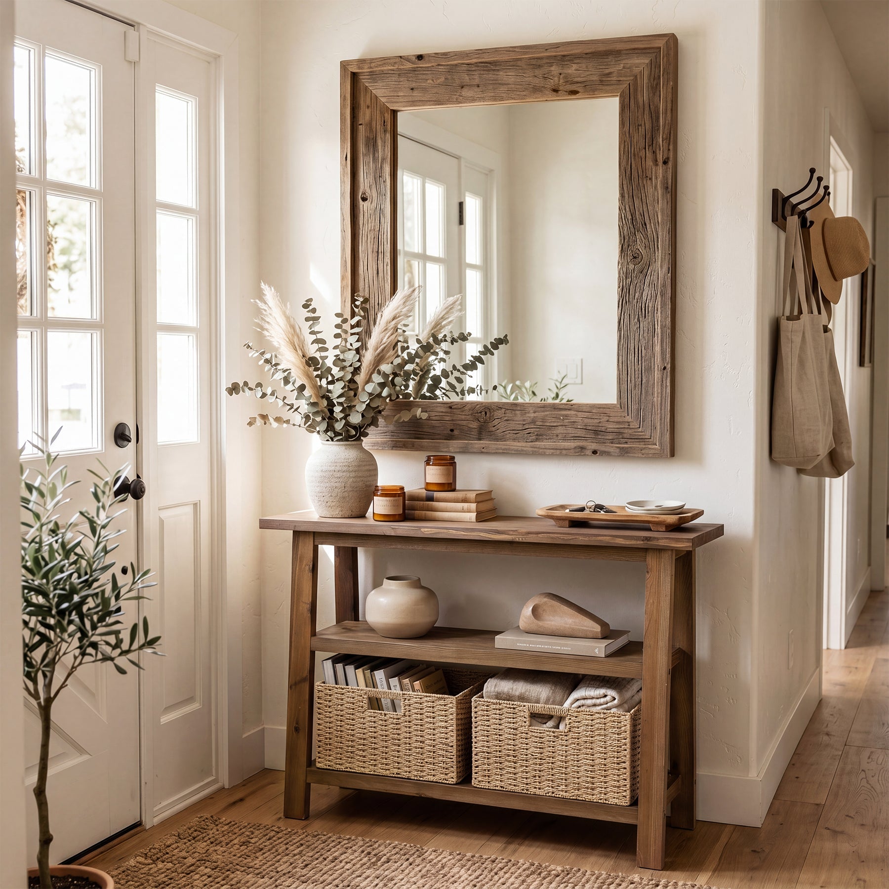 Tribesigns Console en Bois Massif 105 cm avec 2 Paniers et Étagère