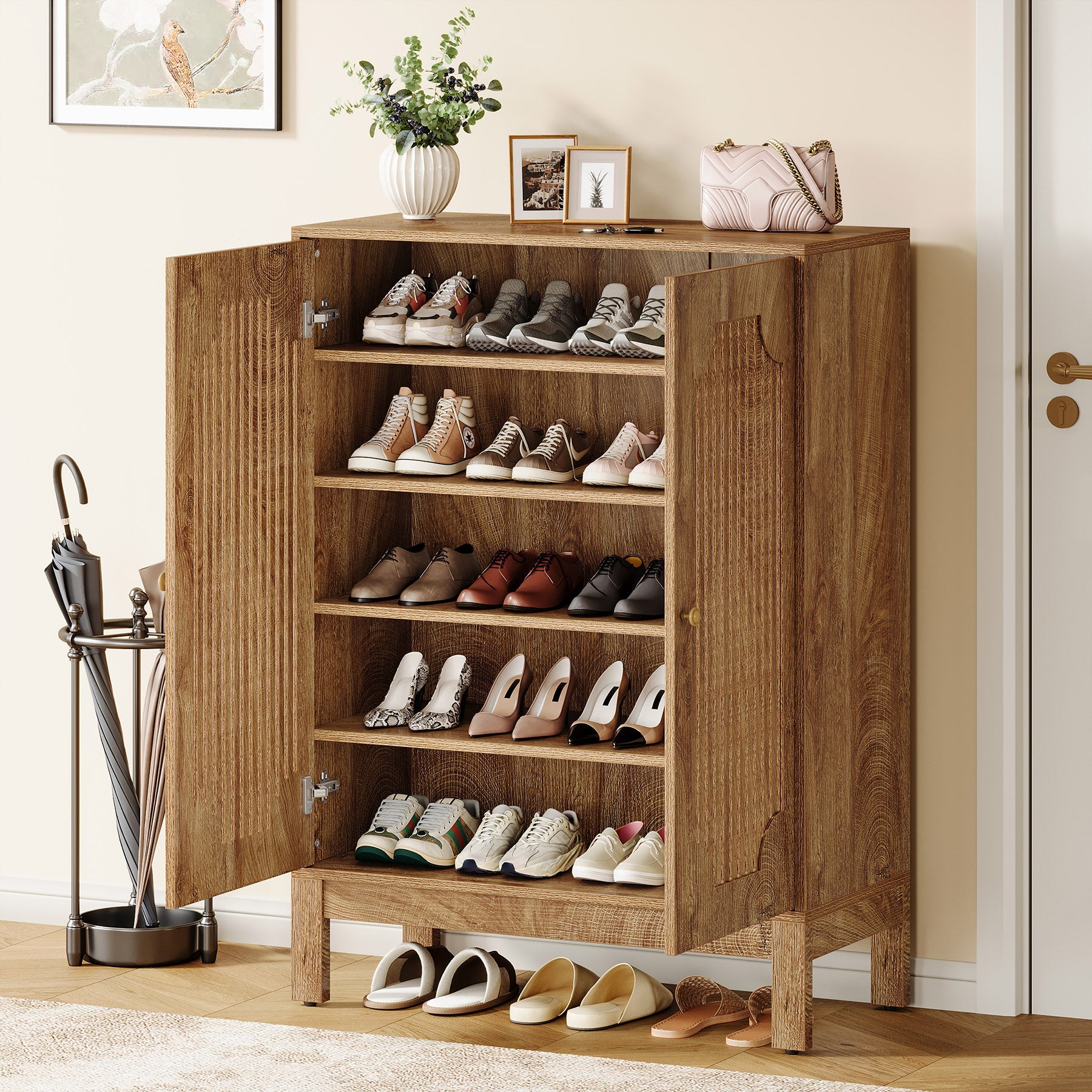 Tribesigns Schoenenkast met 6 Niveaus met Deuren, Houten Schoenenorganizer