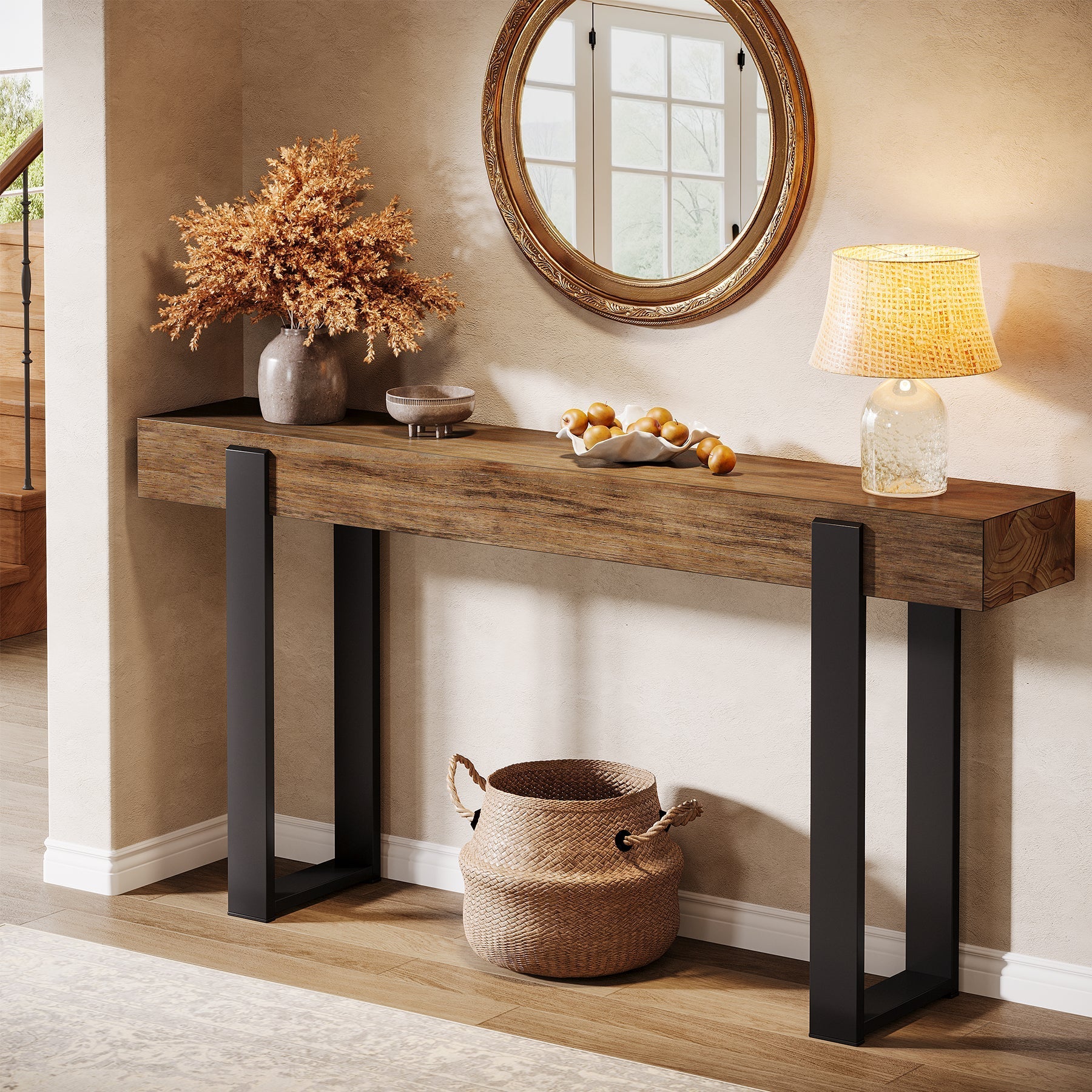 Tribesigns Console en bois massif avec pieds en métal (160 x 30 cm)