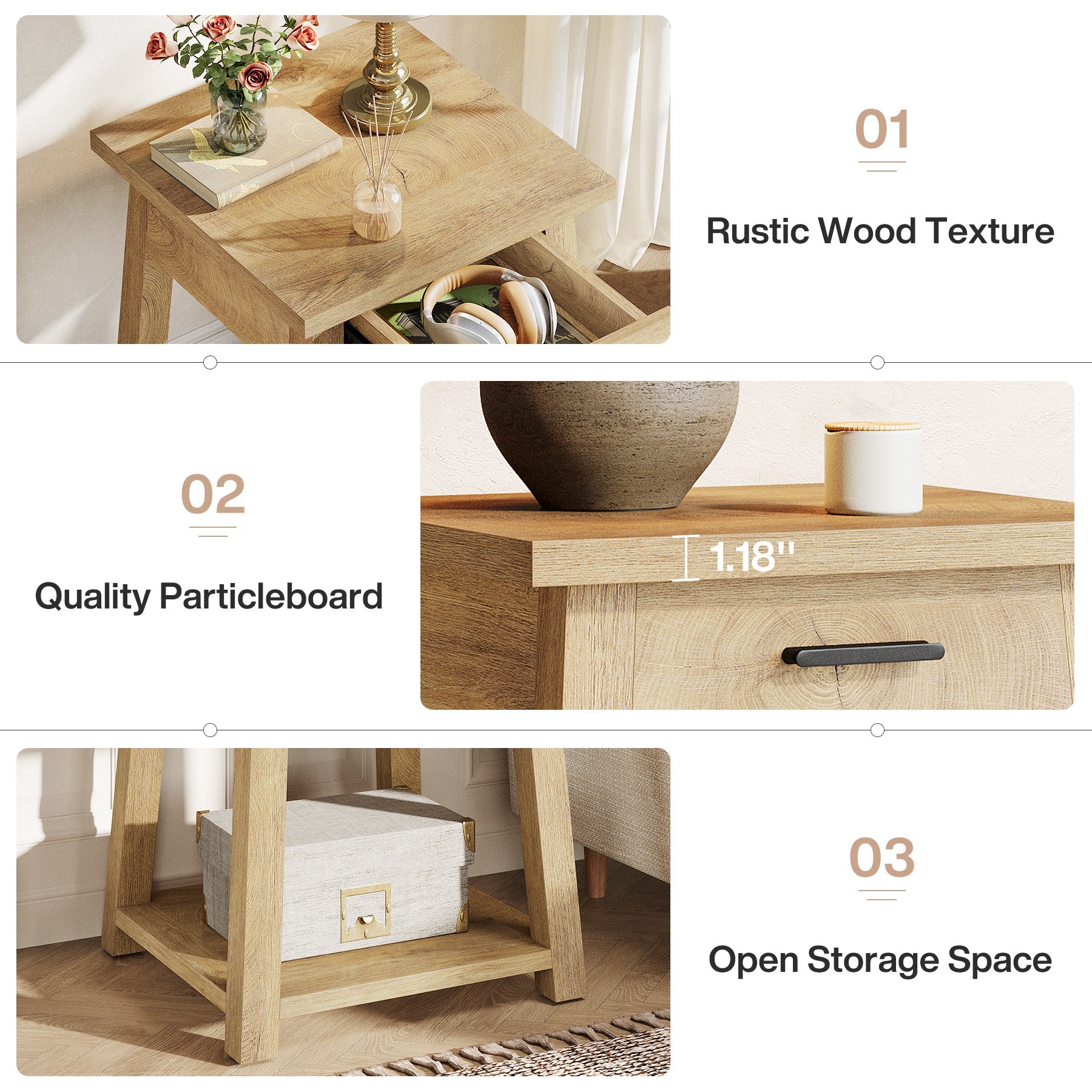Tribesigns Table de Chevet avec Tiroir et Étagère, Table d’Appoint Style Campagne pour Chambre et Salon