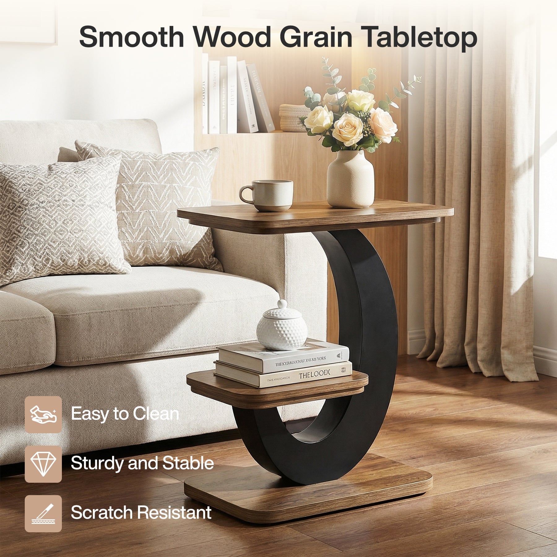Tribesigns Table d'appoint étroite de 60 cm à 2 niveaux, Style industriel en bois idéale pour le salon et la chambre
