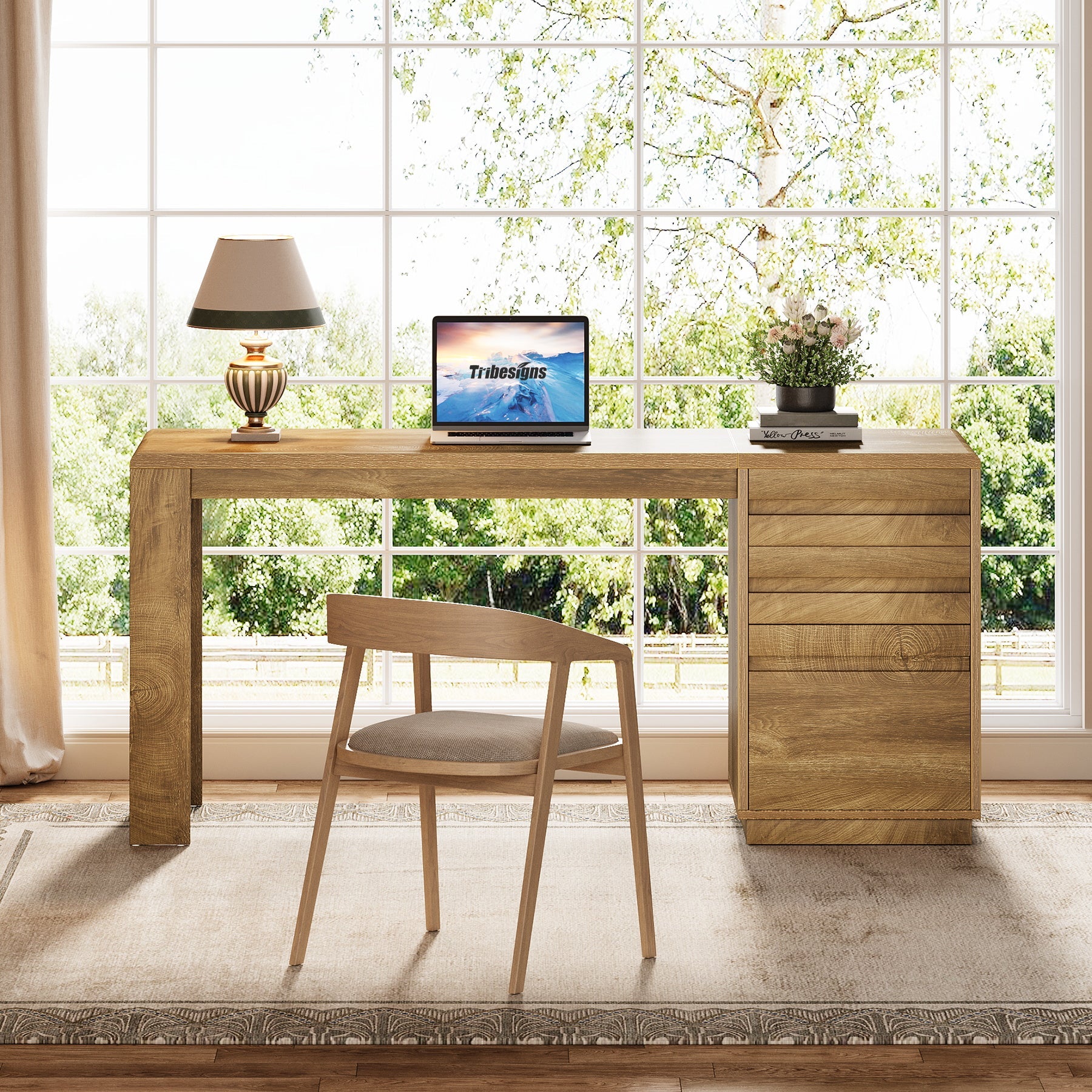 Tribesigns Bureau d’Ordinateur 140 cm, Bureau de Direction Style Rustique à 3 Tiroirs