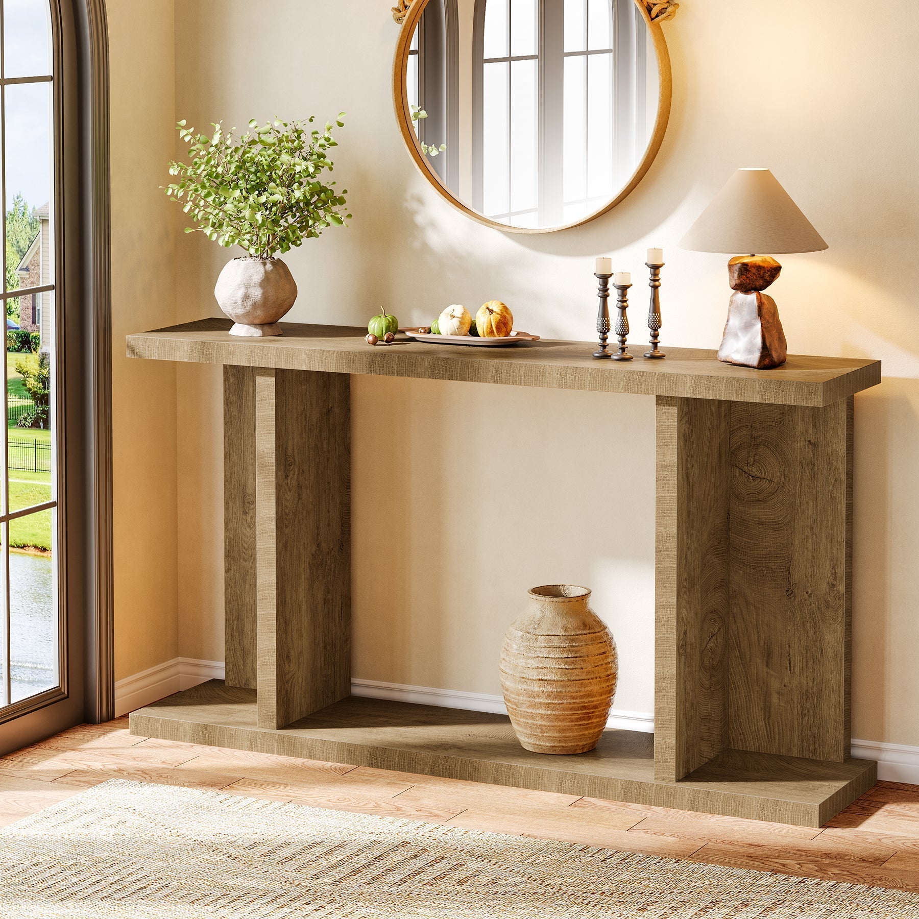 Tribesigns Console de 140 cm de long, Style campagnard console étroite à deux niveaux avec piètement