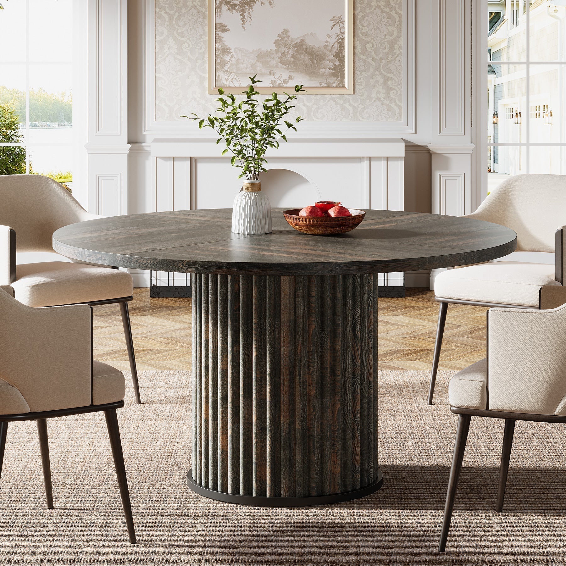 Tribesigns Table de salle à manger ronde noire de 120 cm pour 4 à 6 personnes, Table de cuisine moderne avec piètement en métal