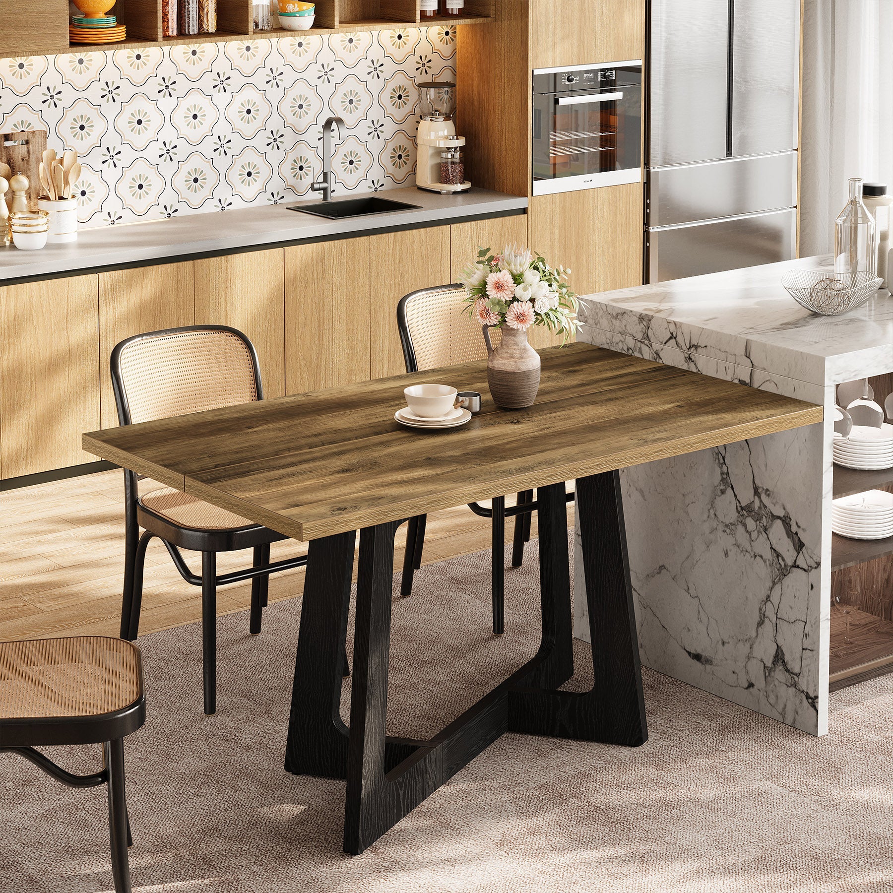 Tribesigns Table à Manger 120 x 79 cm pour 2 à 4 Personnes, Table de Cuisine Rustique avec Base Robuste pour Petits Espaces
