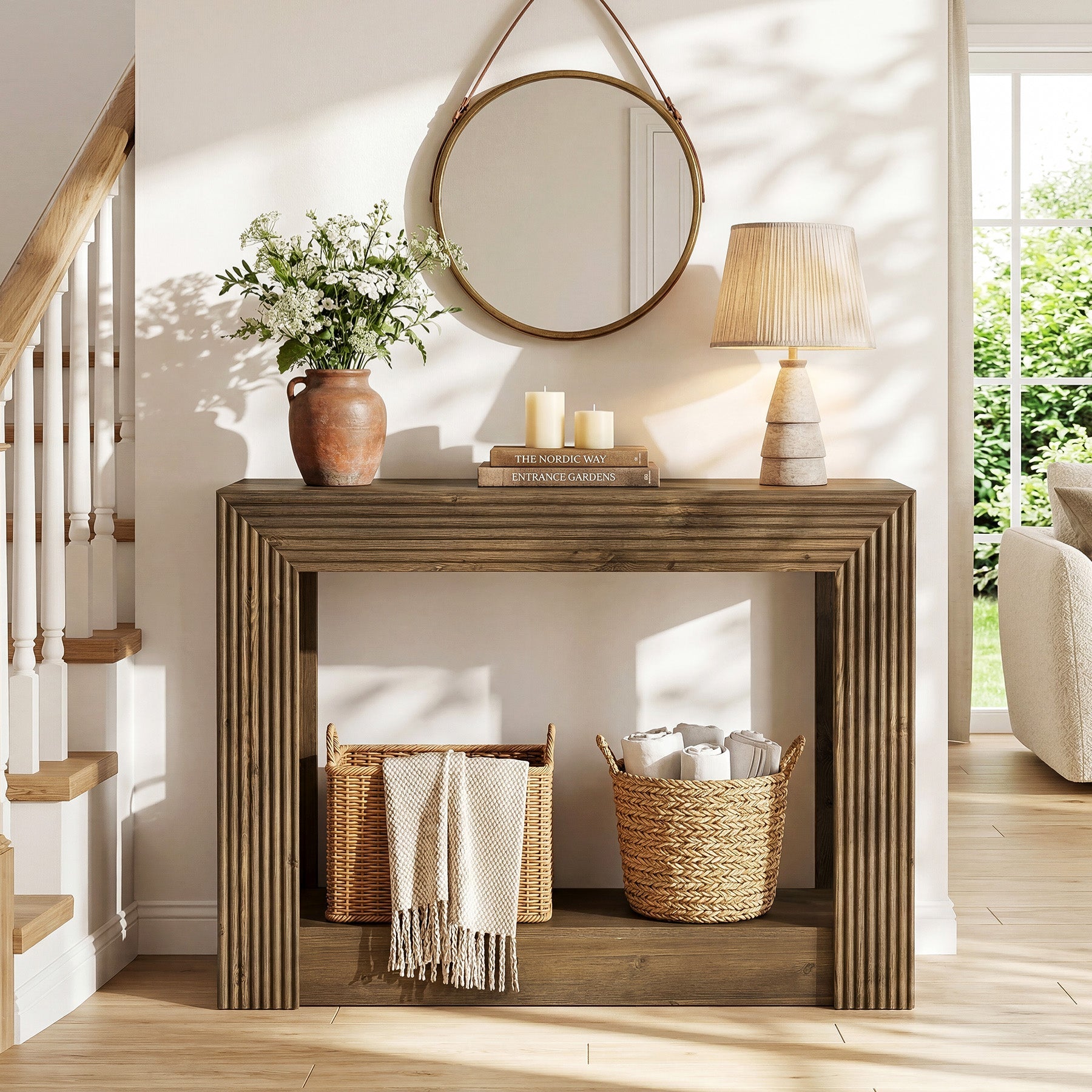 Tribesigns Console Rustique de 105 cm, Table de Canapé à 2 Niveaux avec Rangement