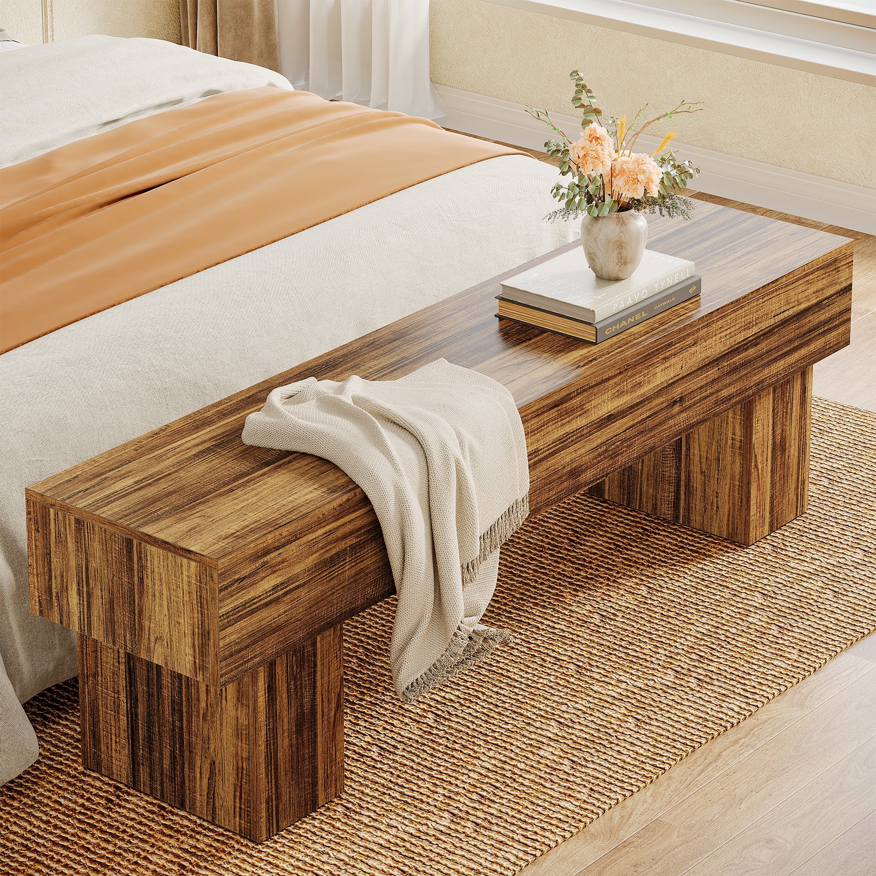 Tribesigns Banc de chambre extra long de 160 cm, Banc de ferme en bois pour chambre à coucher