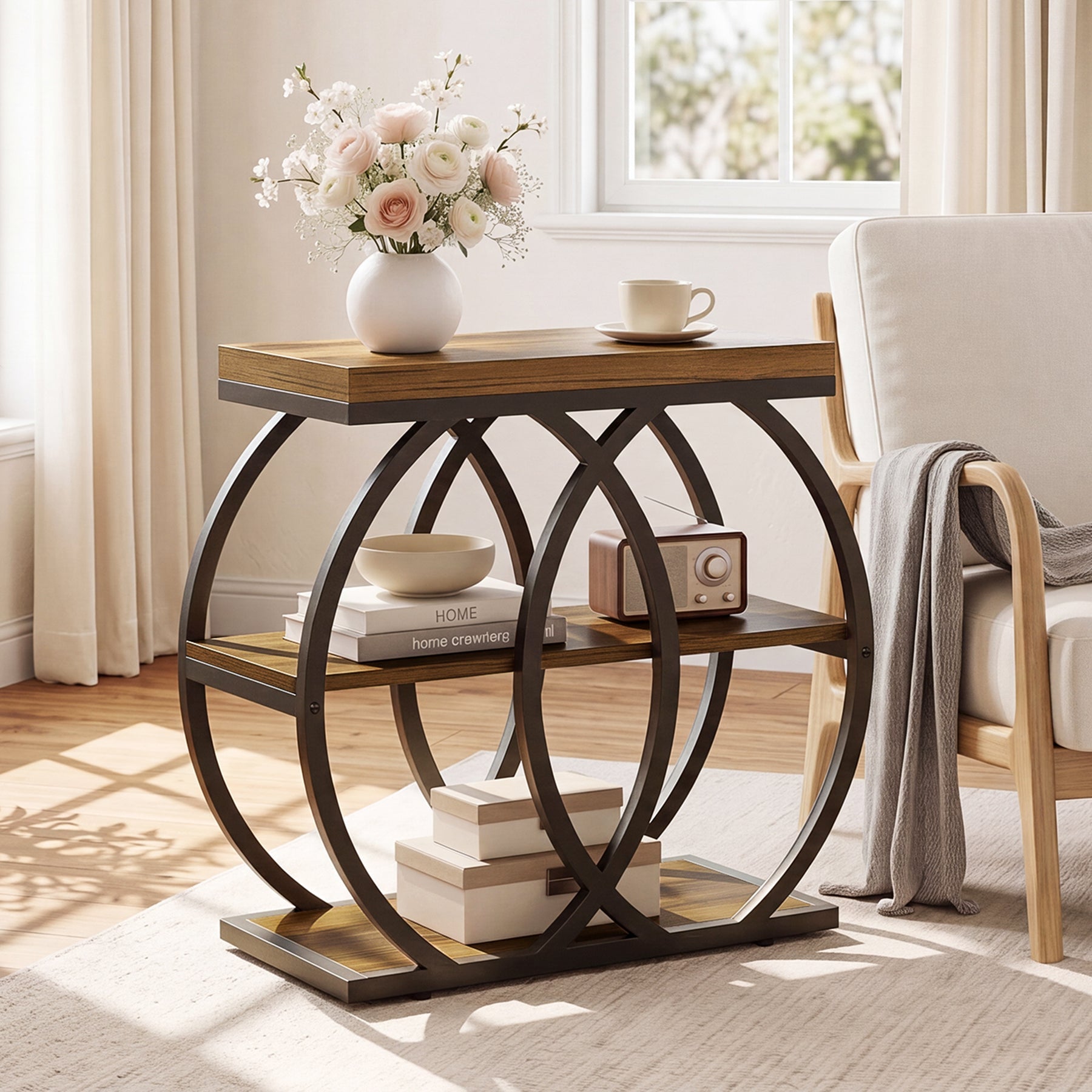 Tribesigns Table d’Appoint en Bois 60 cm, Table Étroite Rustique à 3 Niveaux