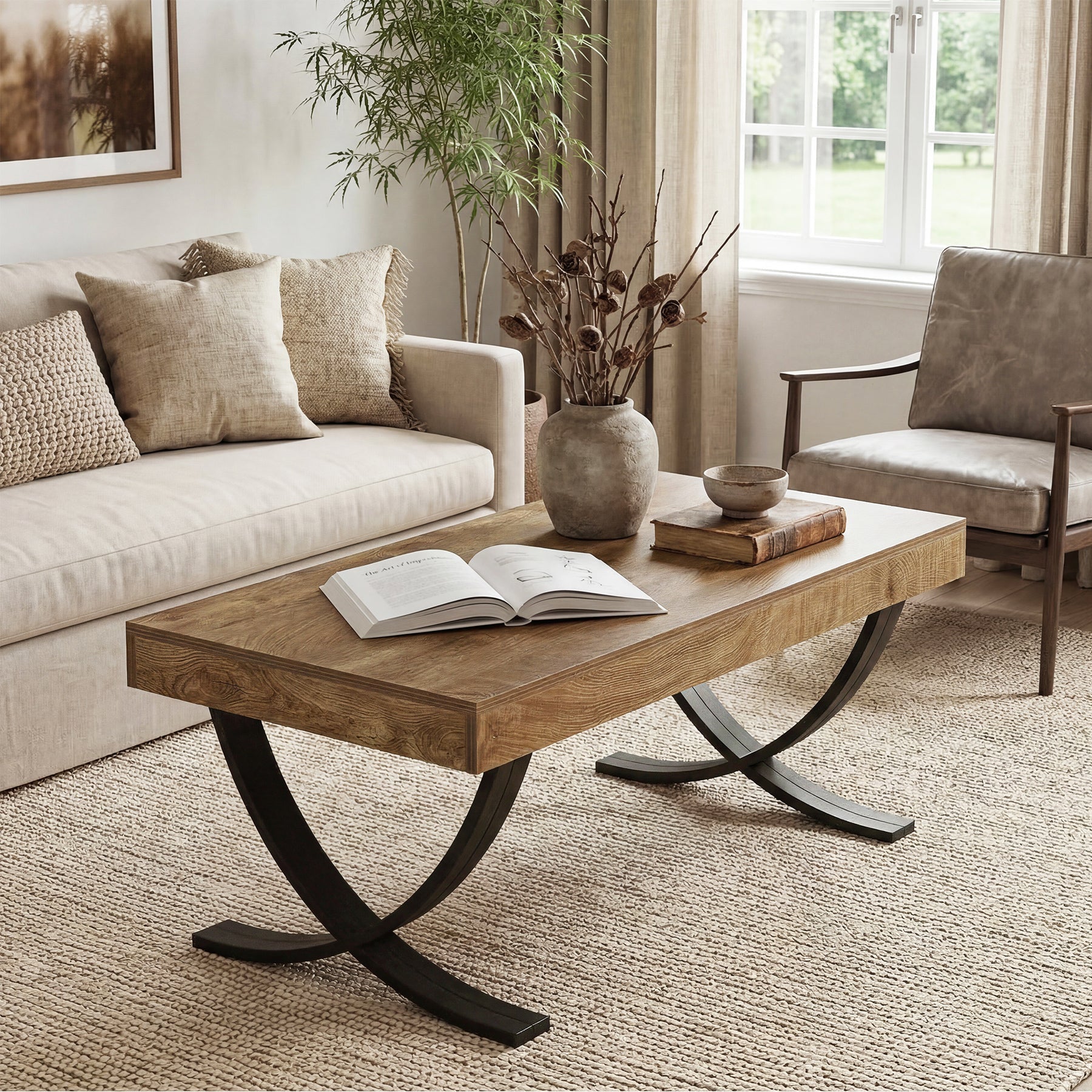 Tribesigns Table basse rectangulaire, 120 cm Table de salon style industriel avec structure en métal