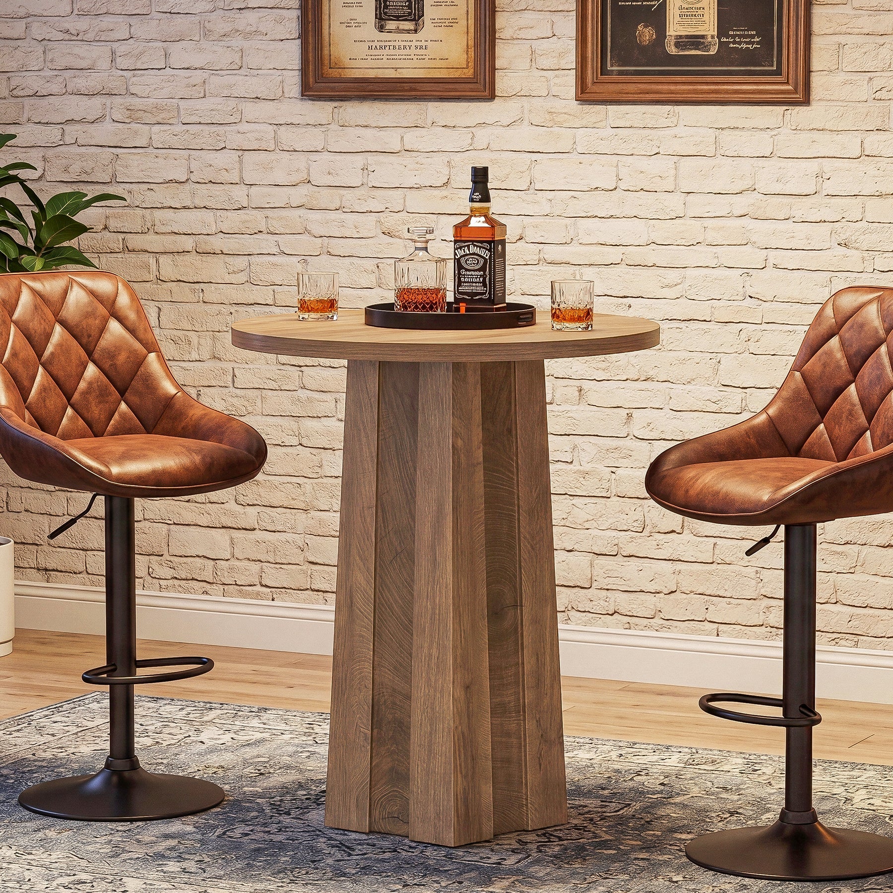 Tribesigns Table de Bar Ronde de 80 cm avec Pied Central Rainuré, Table de Bistrot Moderne