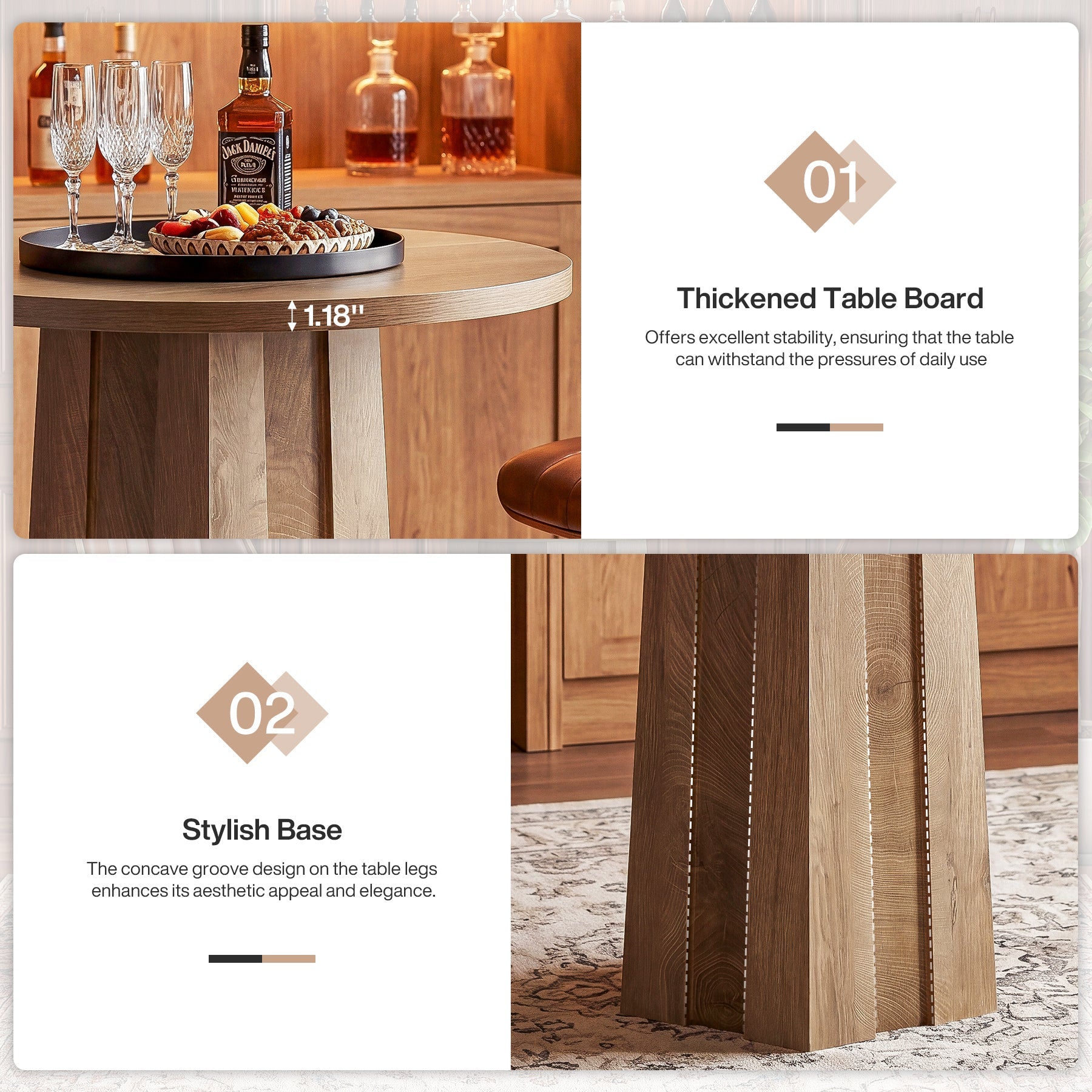 Tribesigns Table de Bar Ronde de 80 cm avec Pied Central Rainuré, Table de Bistrot Moderne