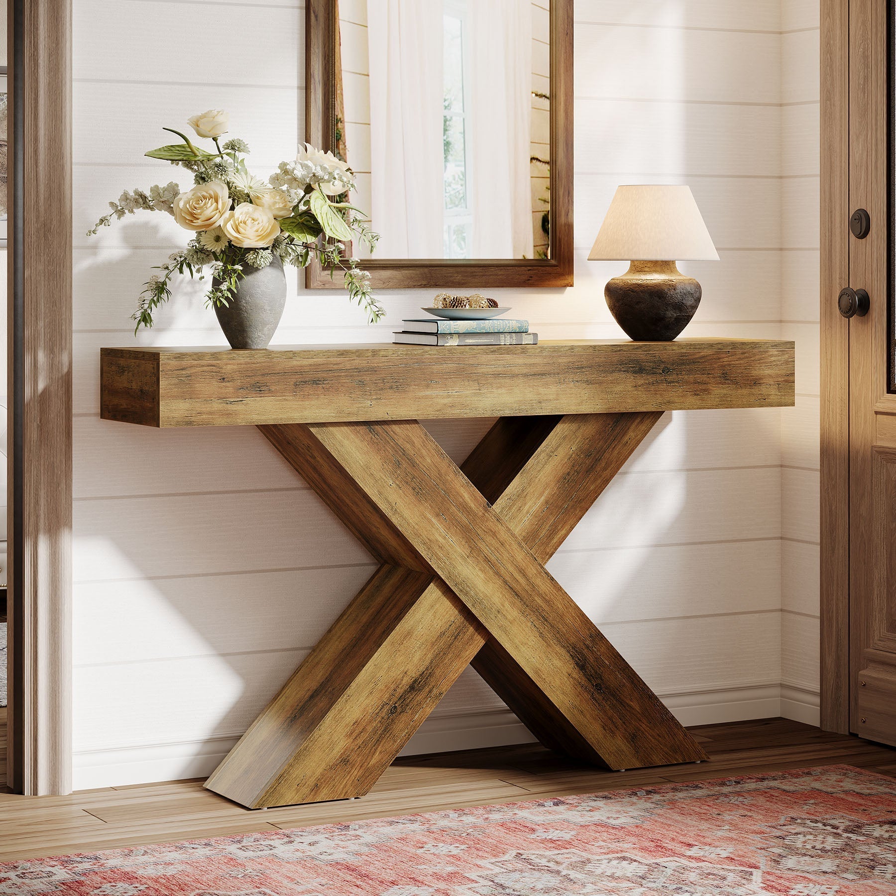 Tribesigns Console van 140 cm, Houten bijzettafel met uniek design