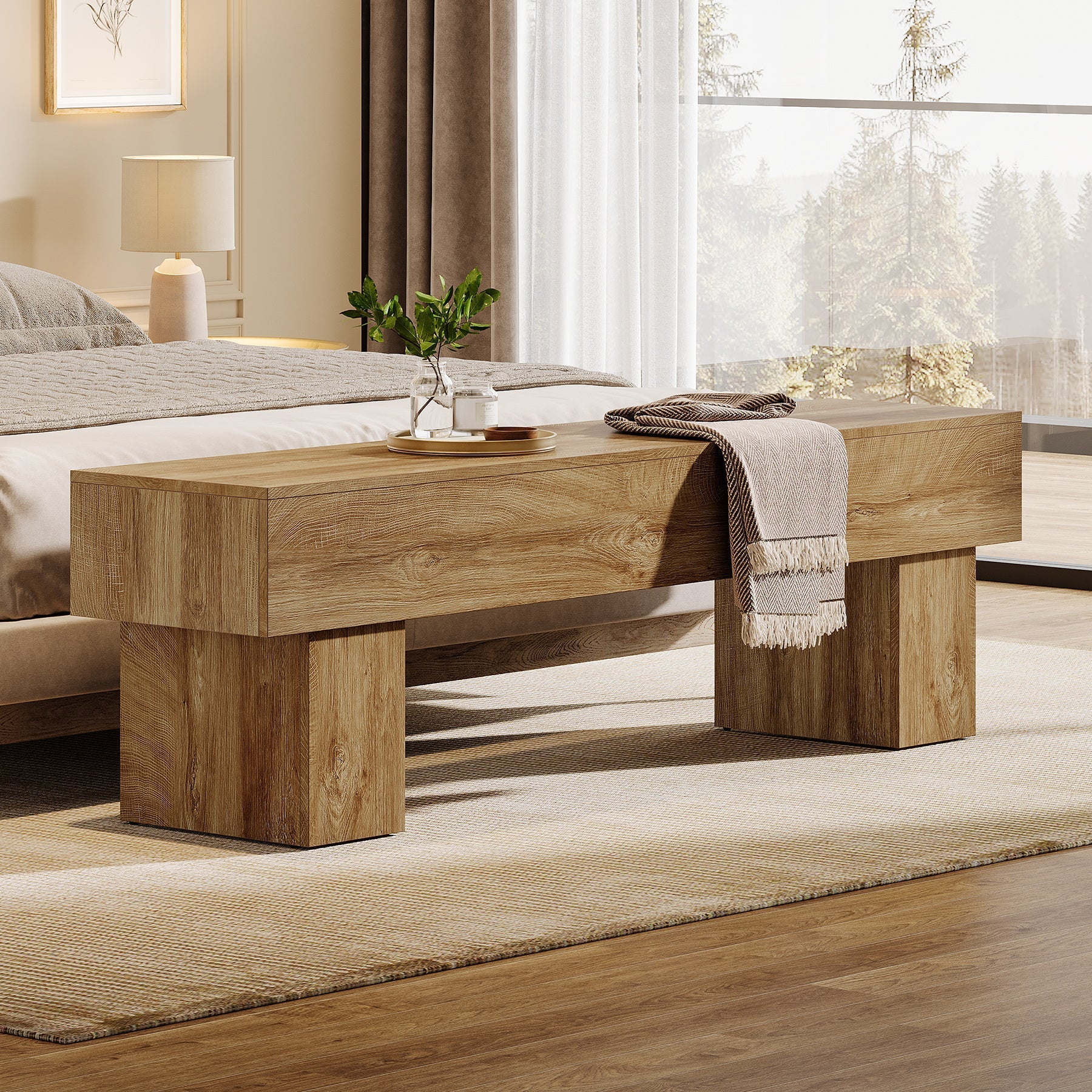 Tribesigns Banc de chambre extra long de 160 cm, Banc de ferme en bois pour chambre à coucher