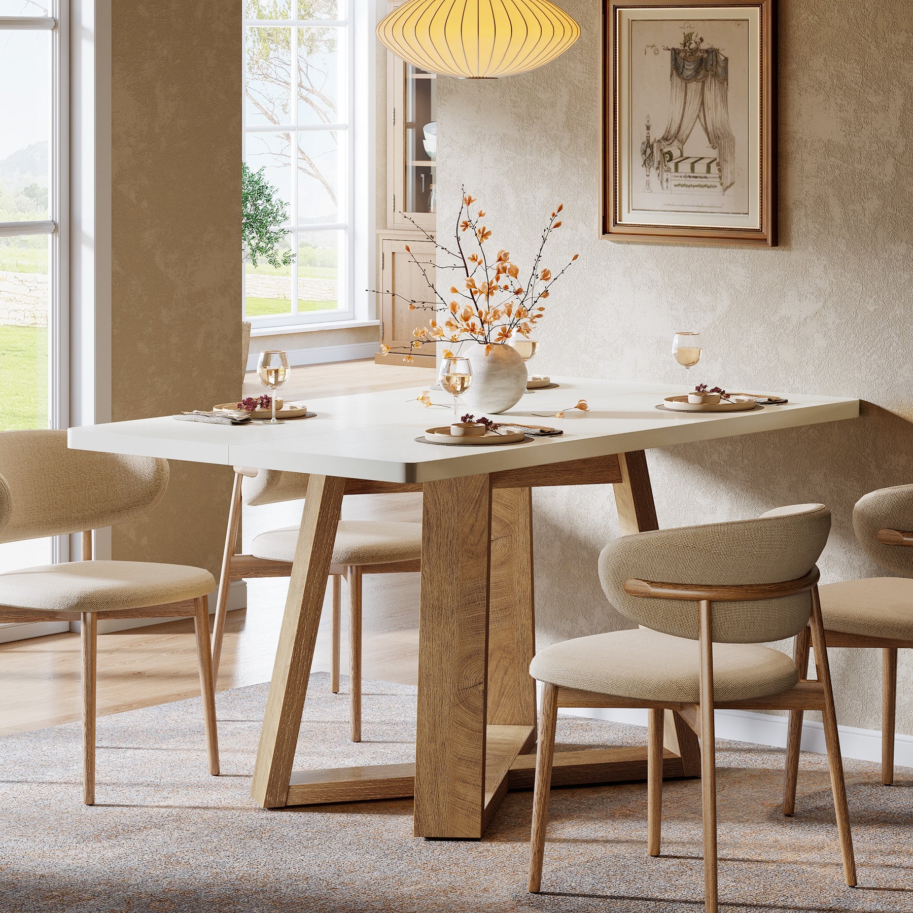 Tribesigns Table à Manger de 119 cm, Table de Cuisine Moderne avec Pieds en Bois