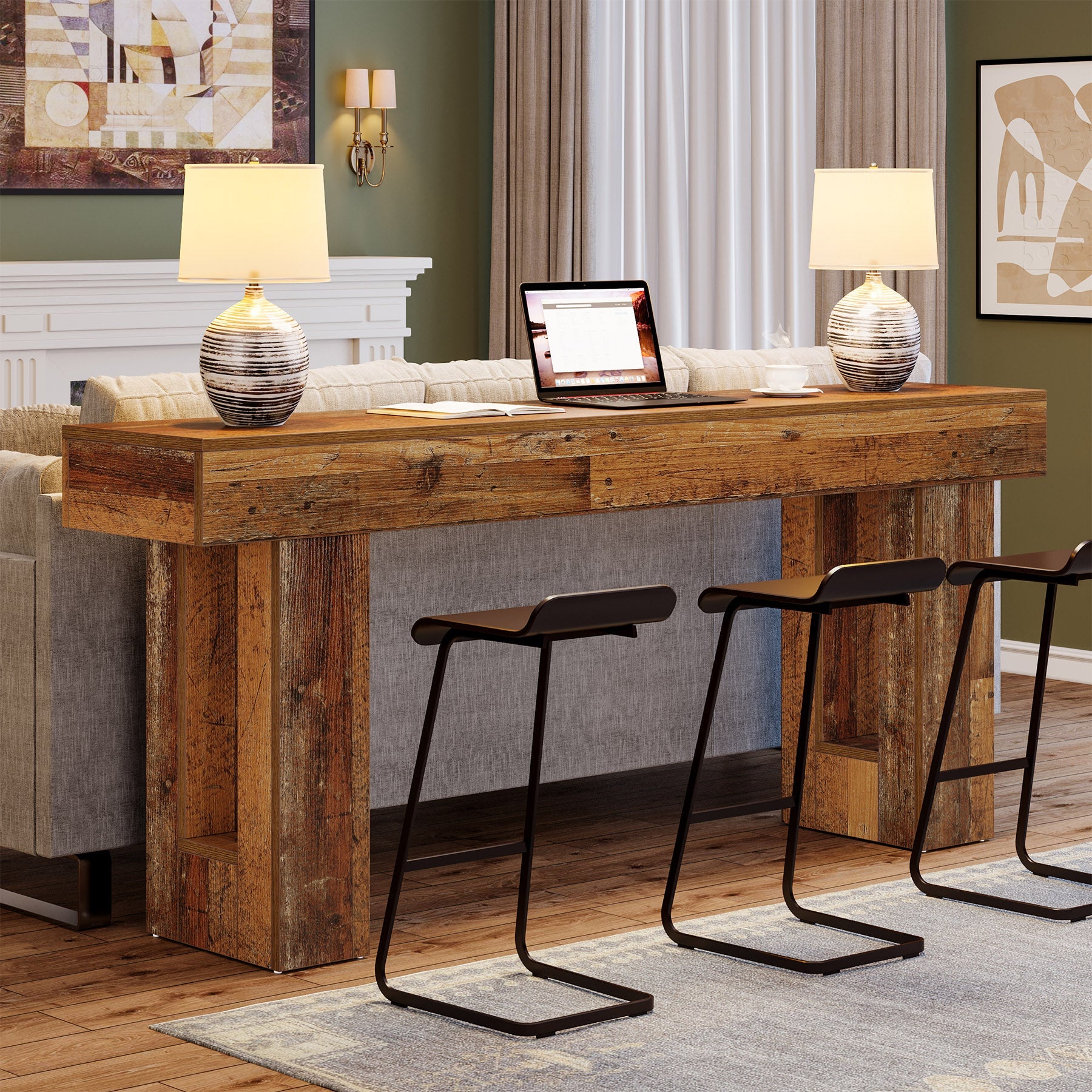 Tribesigns Table console de 160 cm, Table d'entrée de style ferme en bois