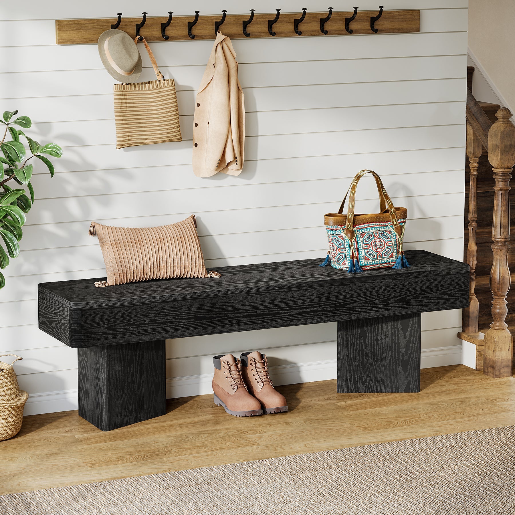 Tribesigns Banc d’Entrée 120 cm, Banc Moderne avec Base Prismatique Robuste