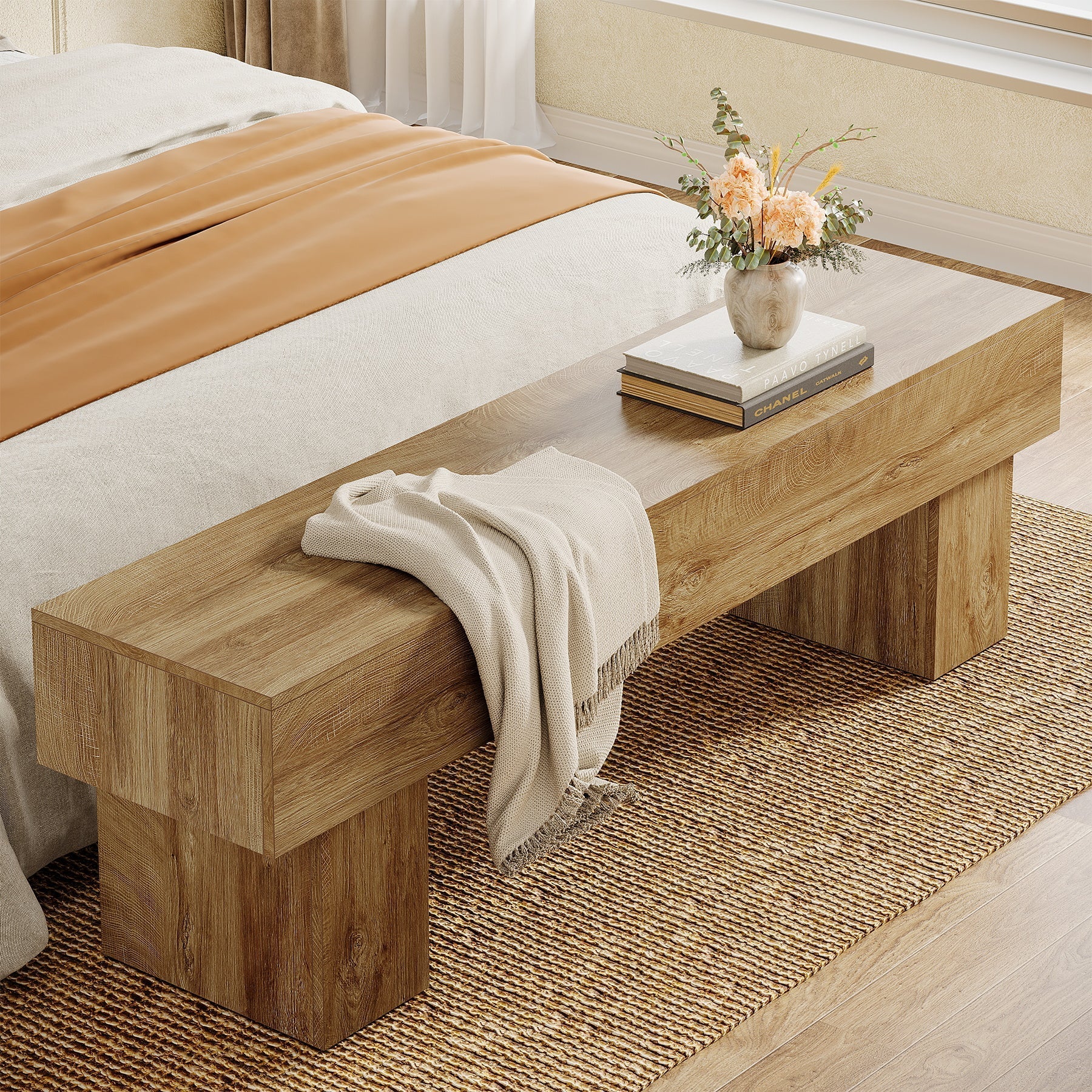 Tribesigns Banc de chambre extra long de 160 cm, Banc de ferme en bois pour chambre à coucher