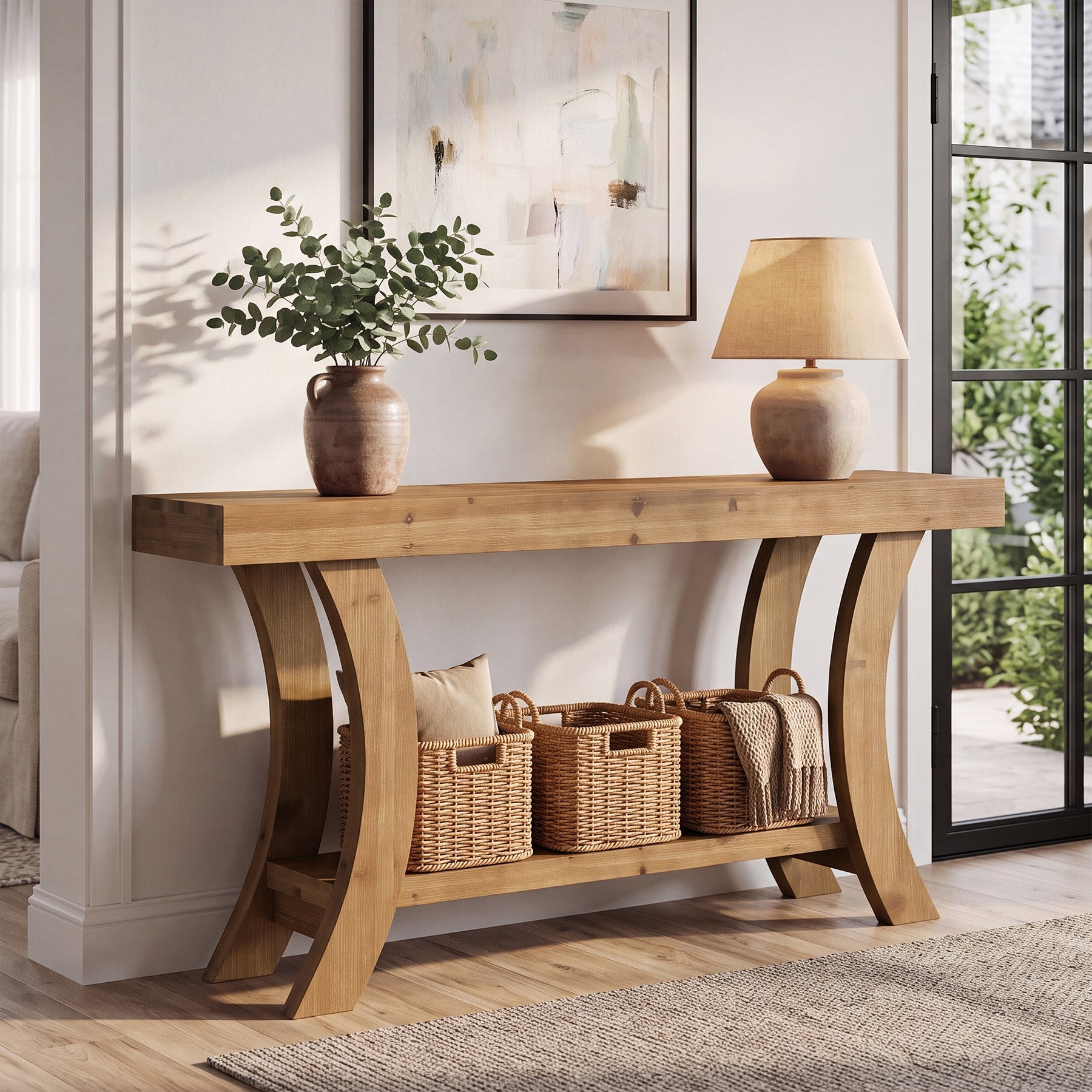 Tribesigns Console en Bois Massif 160 cm avec Étagère et Structure Arquée
